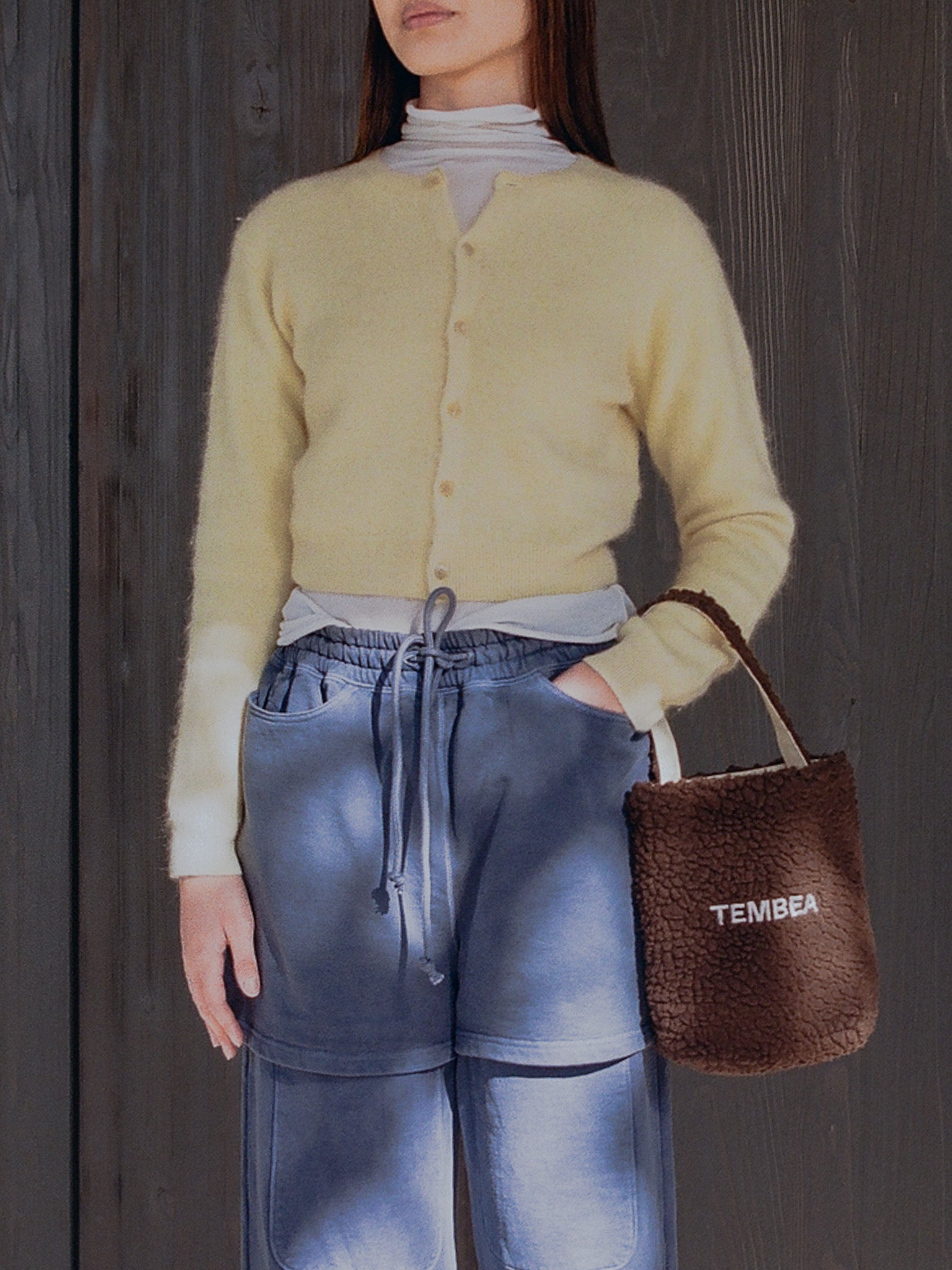 Namu Shop - Auralee Garment-Dyed Baby Alpaca Fur Knit Crew-Neck Cardigan - Ecru