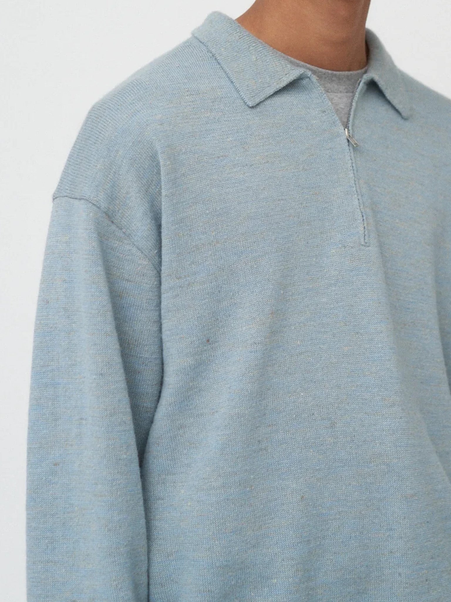 Namu Shop - Aton Baby Alpaca Linen Zip Up Polo Sweater - Sax