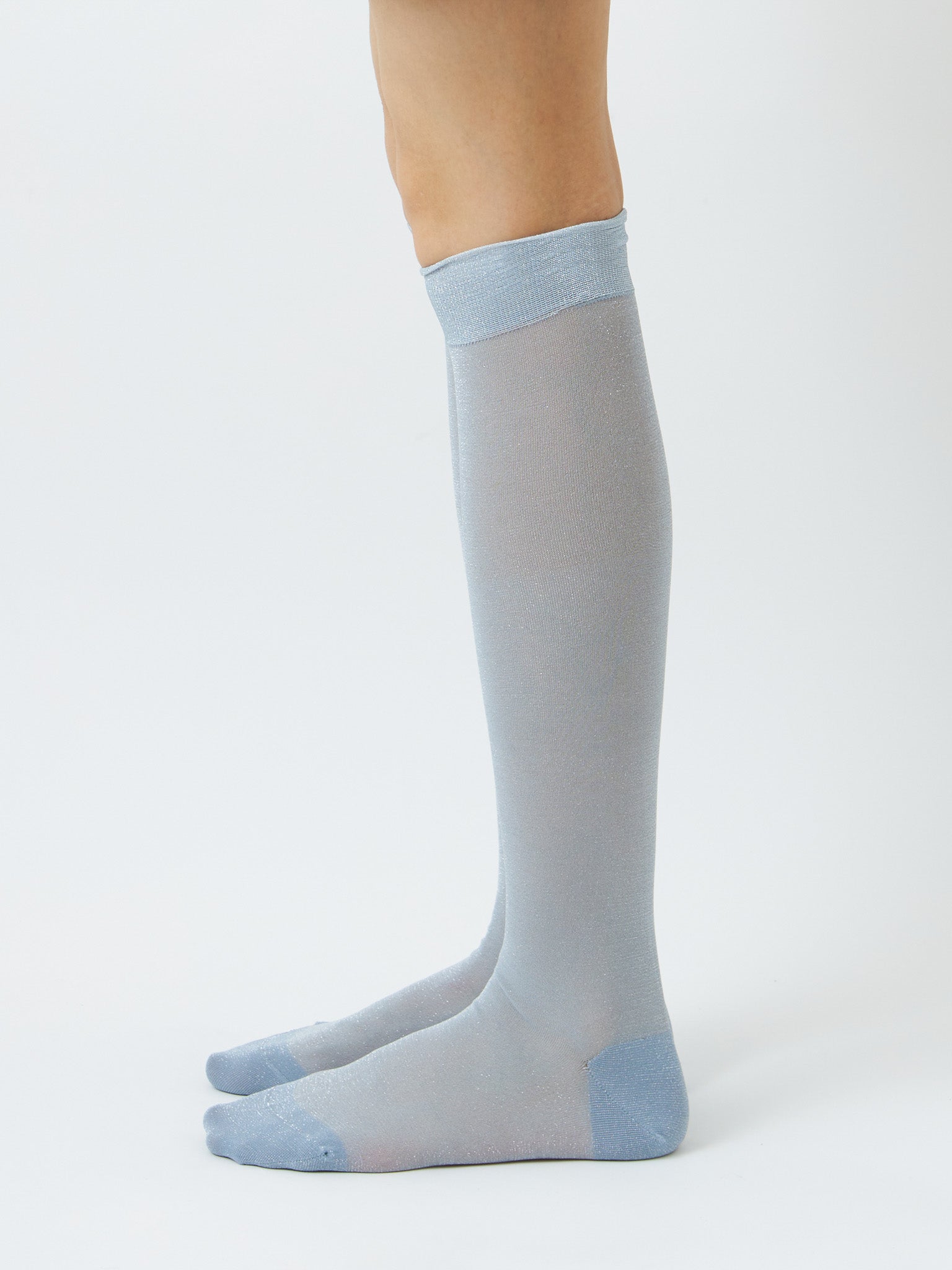 Namu Shop - Babaco Lurex Sheer High Socks - Light Blue