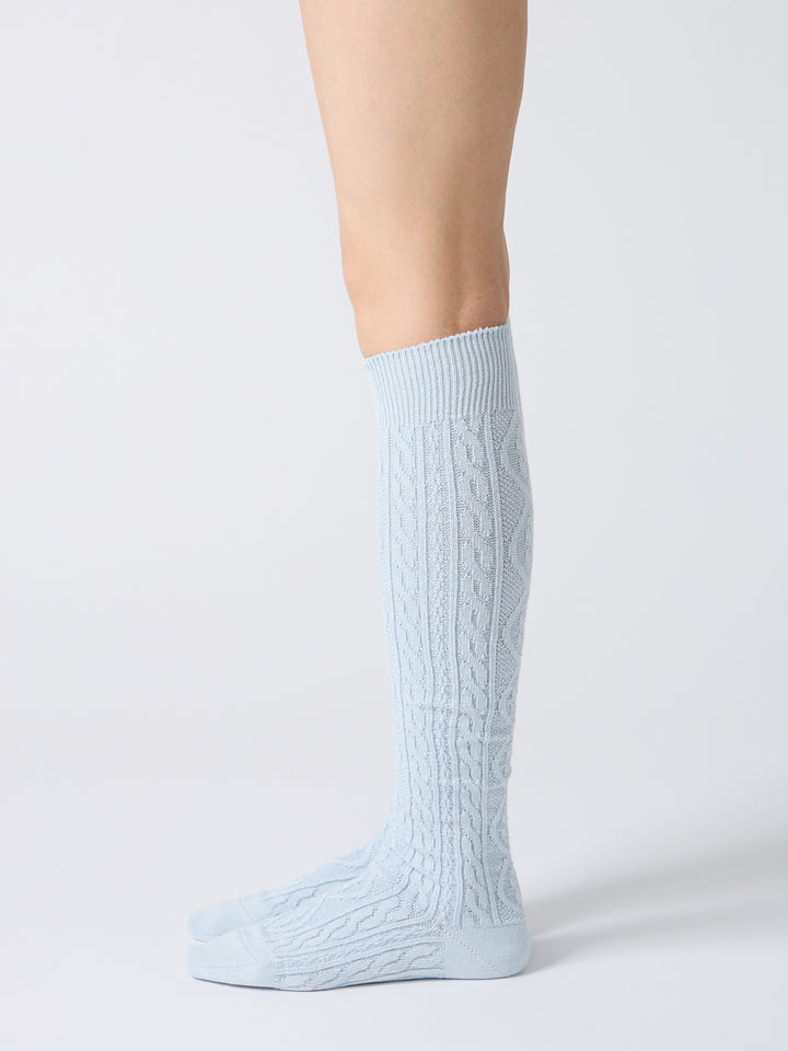 Namu Shop - Babaco Cashmere Blend Cable Knee High Socks - Charcoal, Red, Light Blue