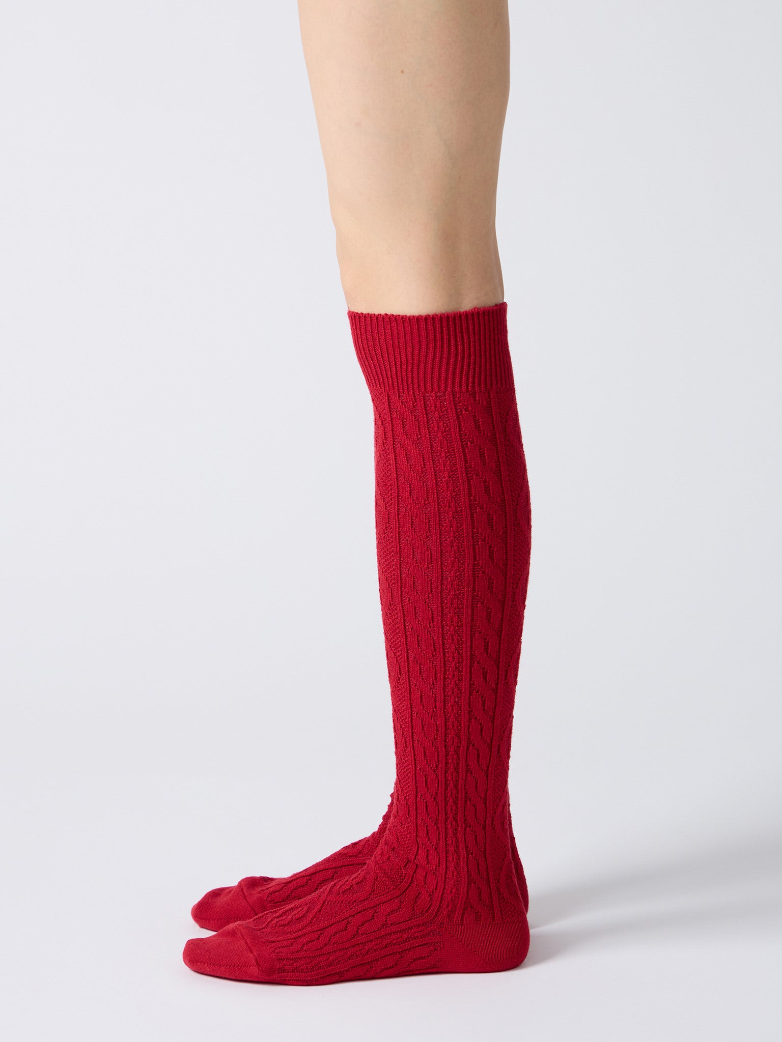 Namu Shop - Babaco Cashmere Blend Cable Knee High Socks - Charcoal, Red, Light Blue
