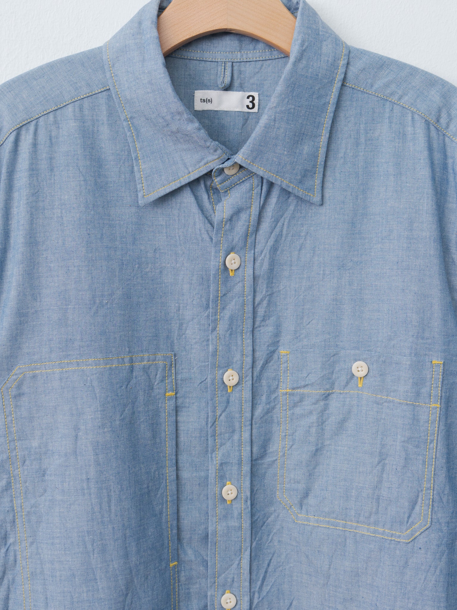 Namu Shop - ts(s) Indigo Cotton Chambray Asymmetric Pocket Work Shirt - Blue