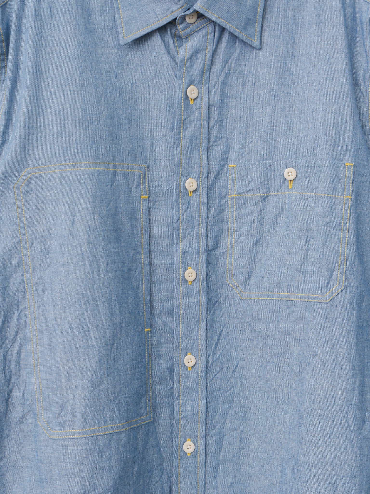 Namu Shop - ts(s) Indigo Cotton Chambray Asymmetric Pocket Work Shirt - Blue