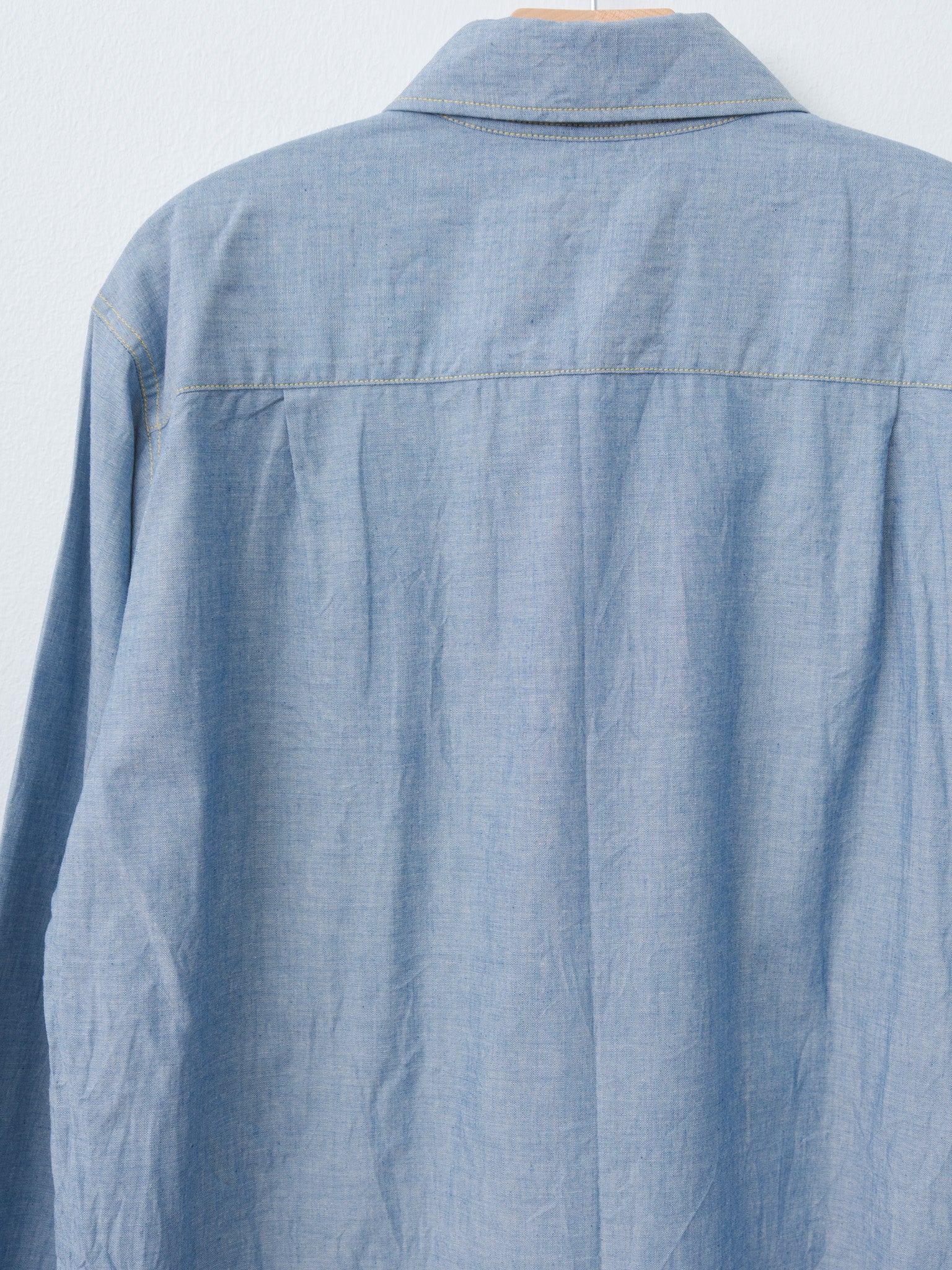 Namu Shop - ts(s) Indigo Cotton Chambray Asymmetric Pocket Work Shirt - Blue