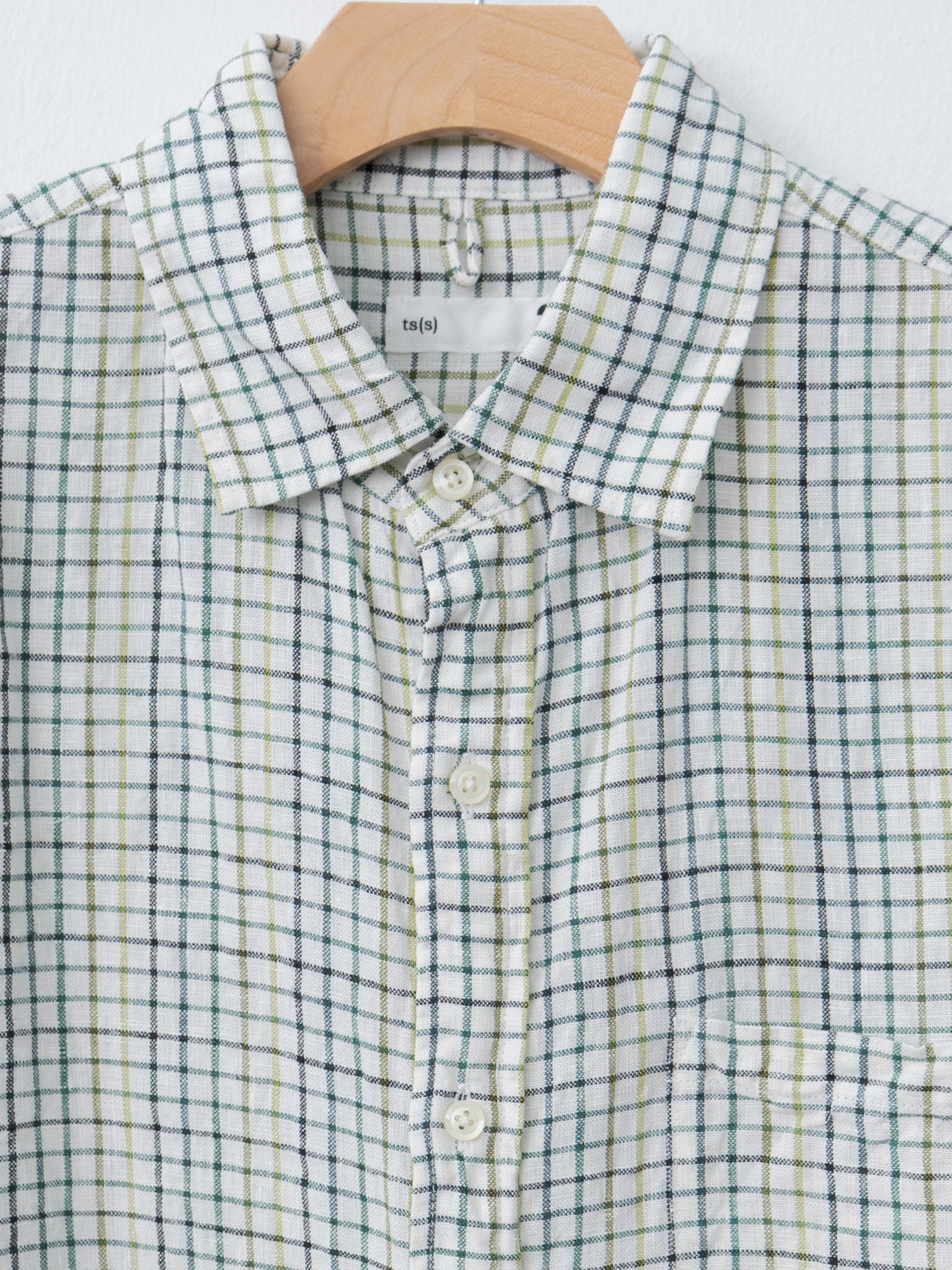 Namu Shop - ts(s) Simple Plaid Linen Baggy Fit Shirt - White x Green
