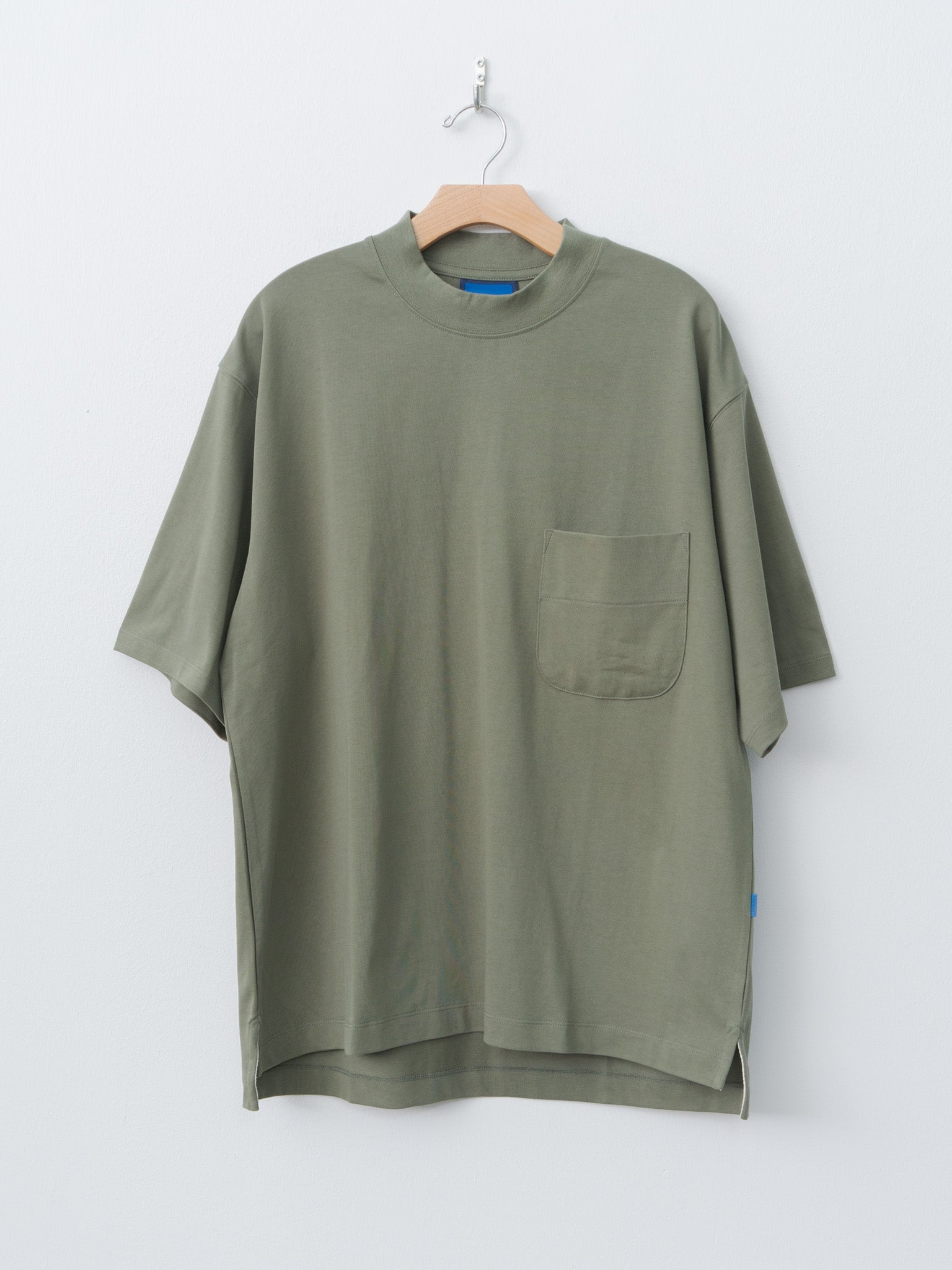 Namu Shop - Document Cotton Mock Neck Pocket T-Shirt - Khaki
