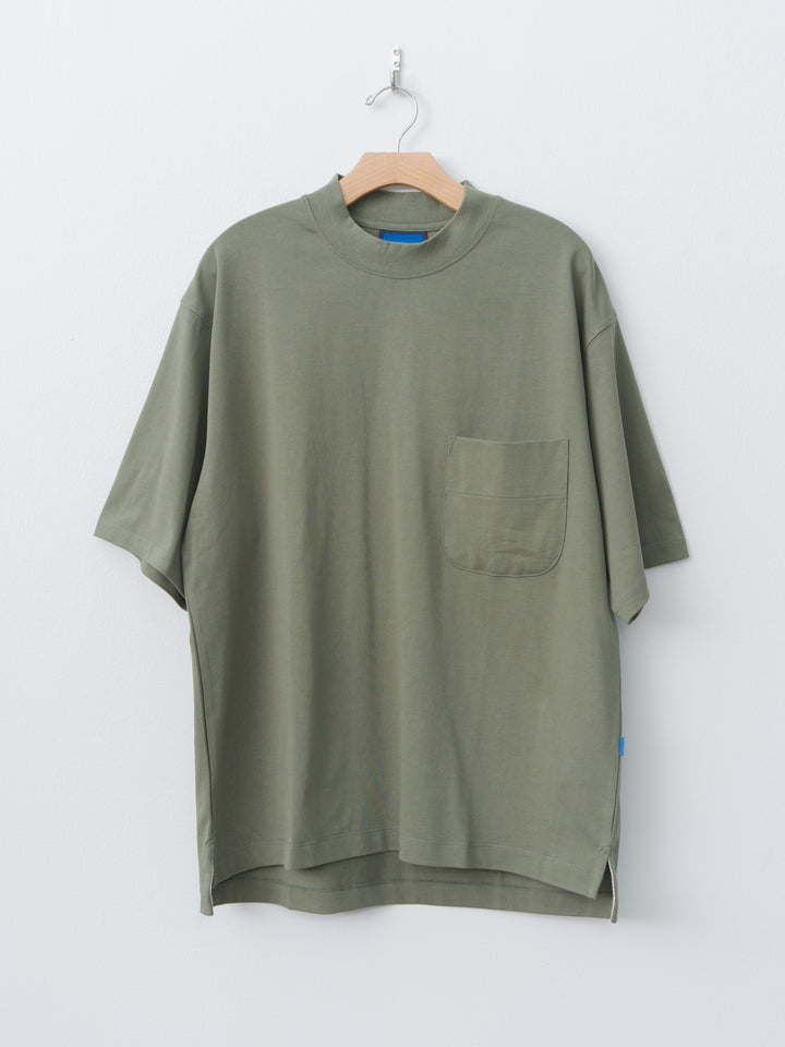 Namu Shop - Document Cotton Mock Neck Pocket T-Shirt - Khaki