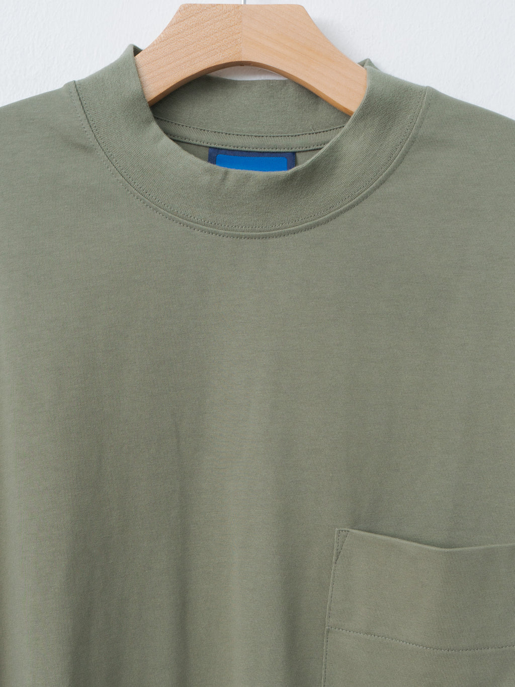 Namu Shop - Document Cotton Mock Neck Pocket T-Shirt - Khaki