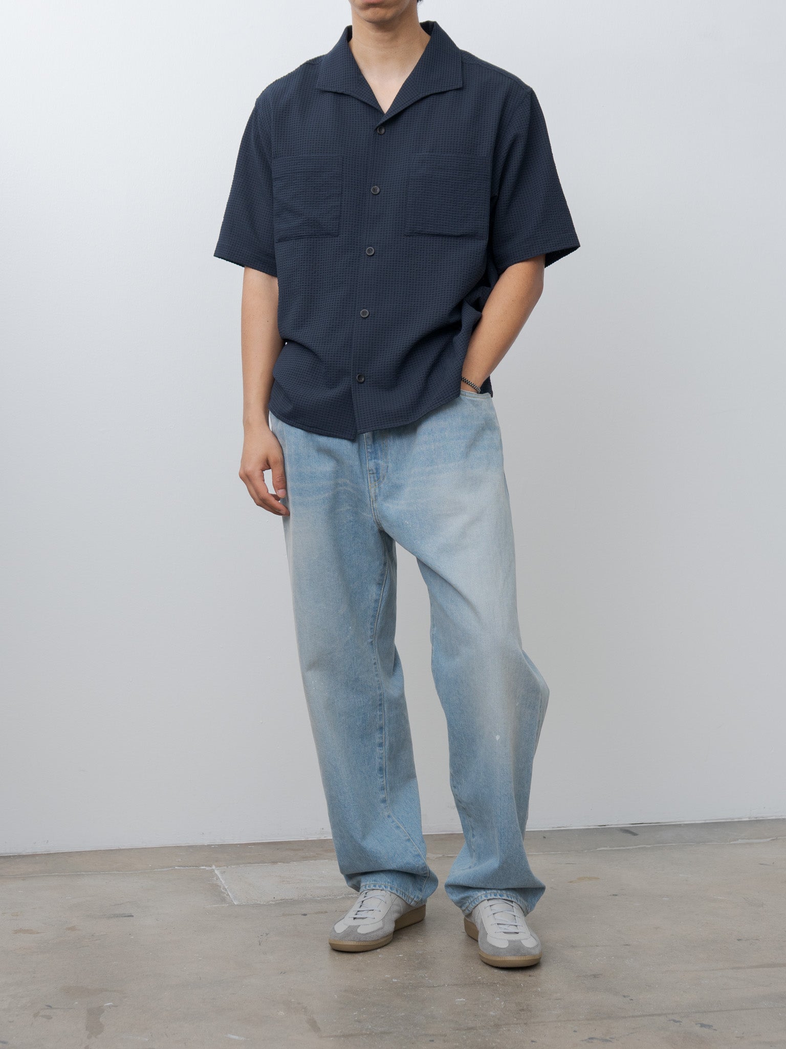 Namu Shop - Document Lightweight Seersucker Summer Shirt - Navy
