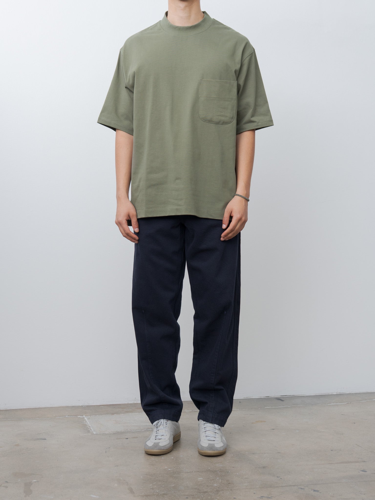 Namu Shop - Document Cotton Mock Neck Pocket T-Shirt - Khaki