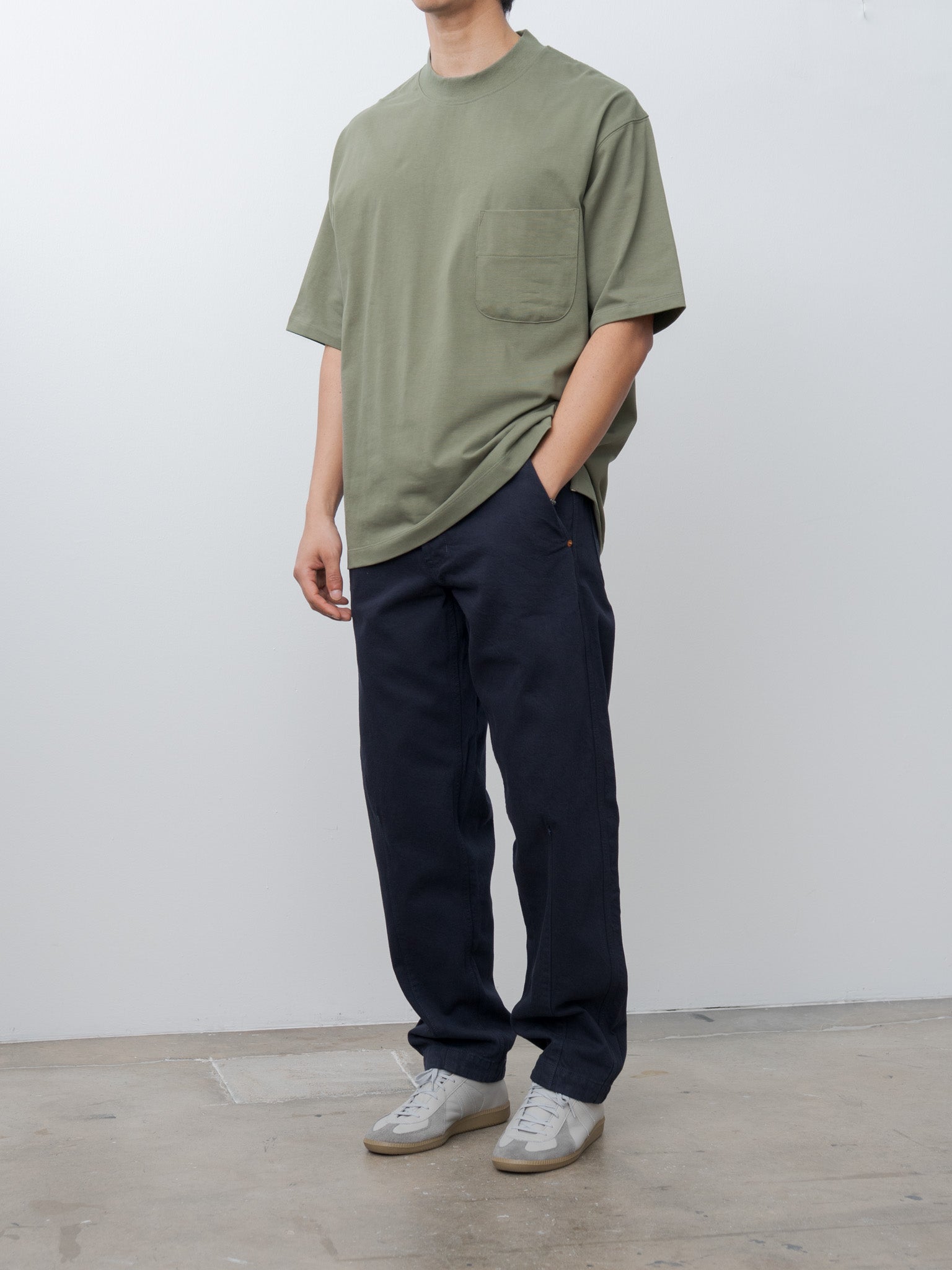 Namu Shop - Document Cotton Mock Neck Pocket T-Shirt - Khaki