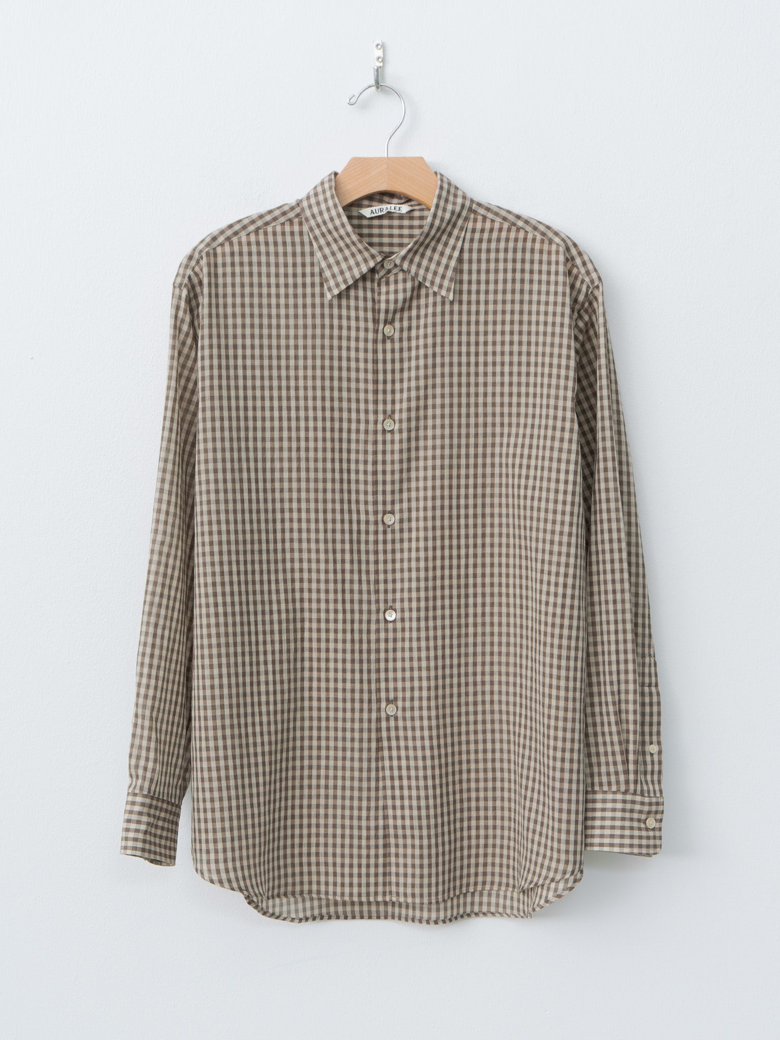 Namu Shop - Auralee Airy Light Cotton Check Big Shirt - Brown Gingham Check