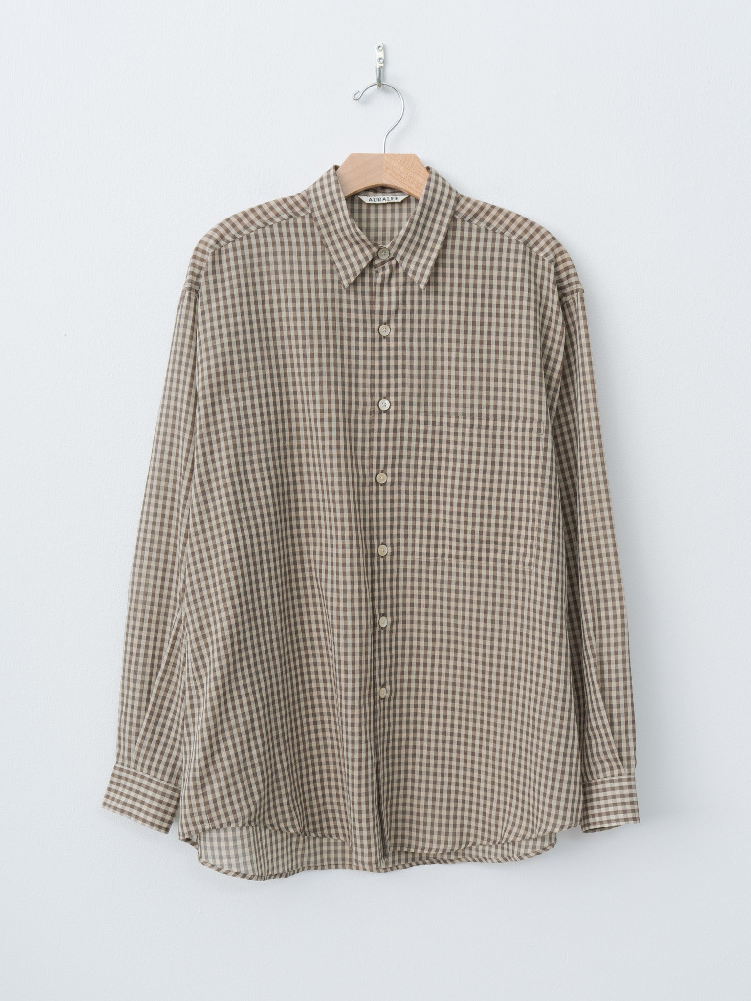 Namu Shop - Auralee Airy Light Cotton Check Big Shirt - Brown Gingham Check