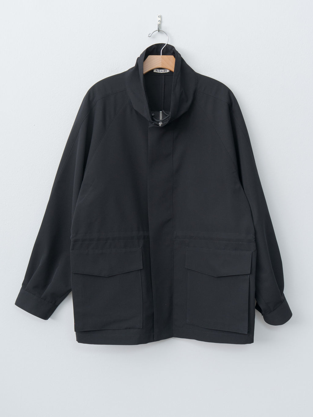 Namu Shop - Auralee Wool Max Canvas High Neck Zip Blouson - Black