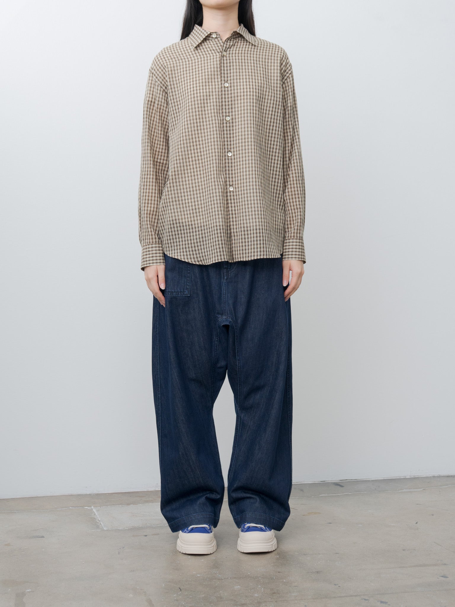 Namu Shop - Auralee Airy Light Cotton Check Big Shirt - Brown Gingham Check