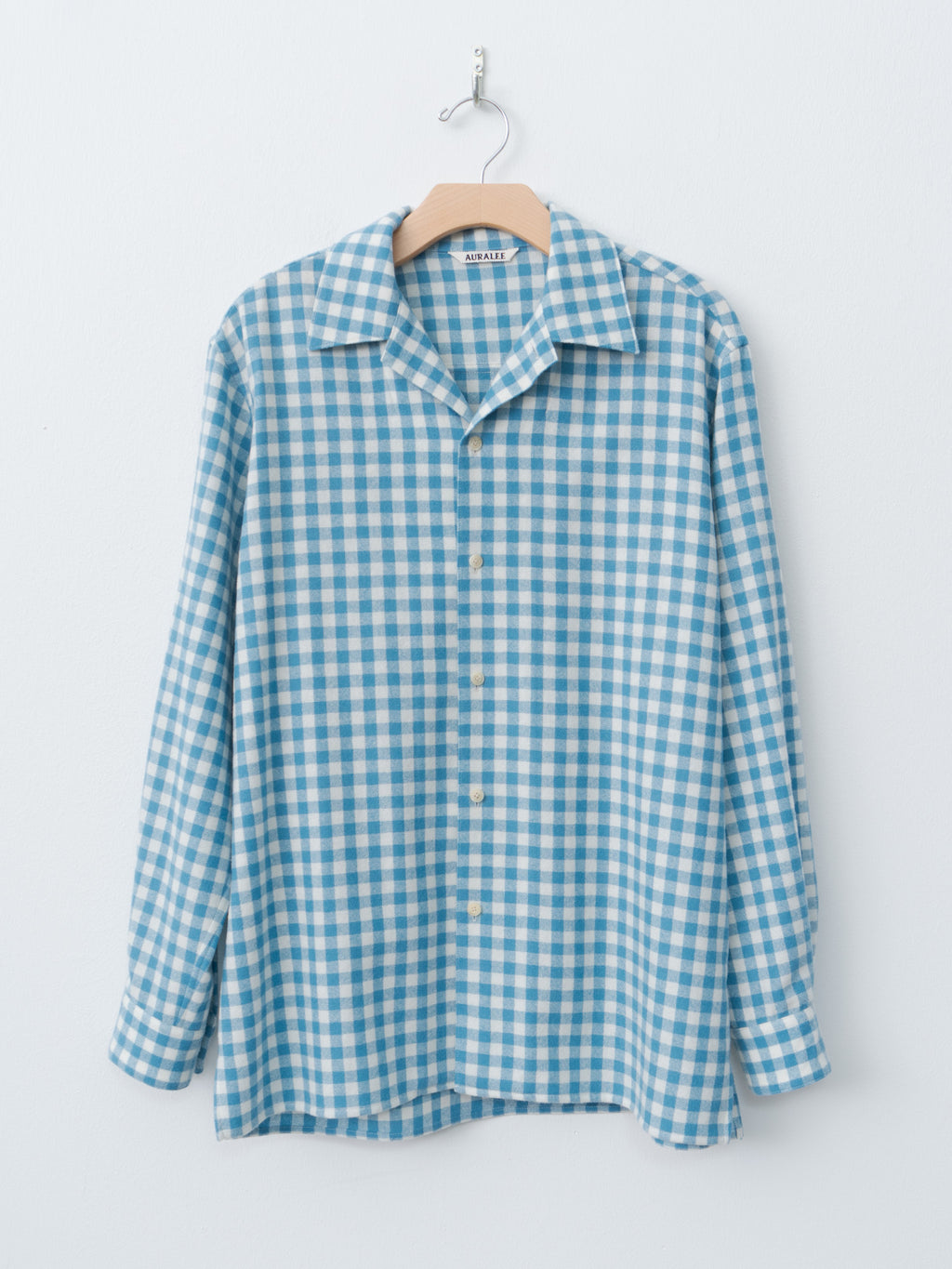 Namu Shop - Auralee Airy Smooth Cashmere Shirt Blouson - Light Blue Gingham Check