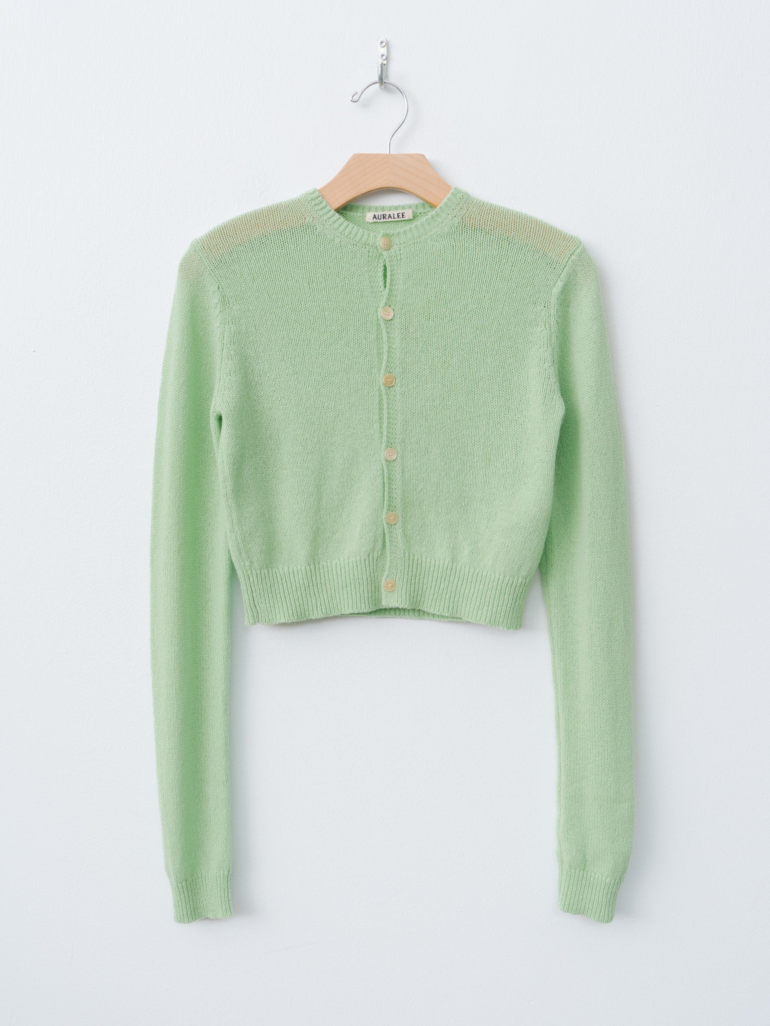 Namu Shop - Auralee Summer Cashmere Knit Crew Neck Cardigan - Light Green
