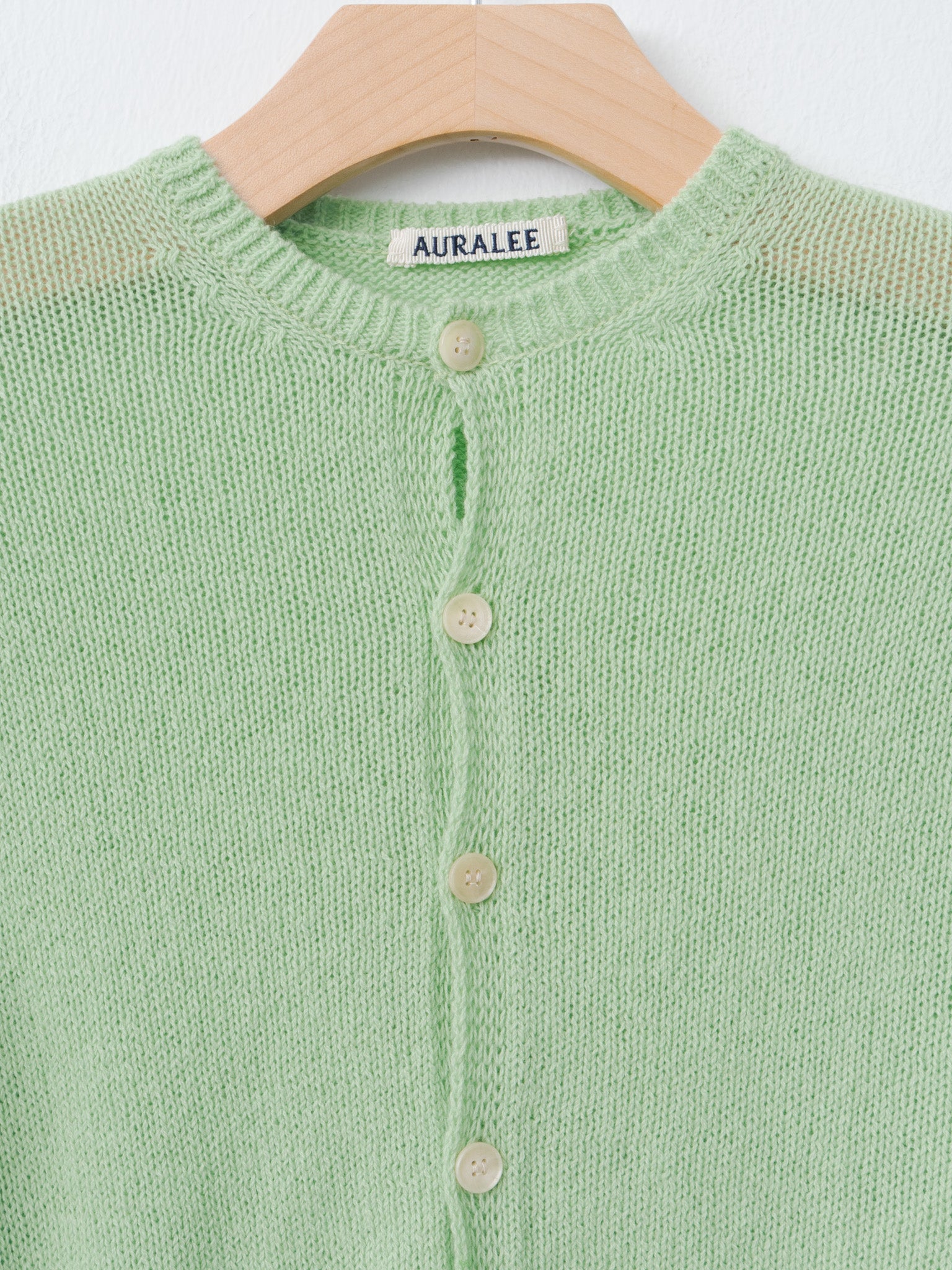 Namu Shop - Auralee Summer Cashmere Knit Crew Neck Cardigan - Light Green