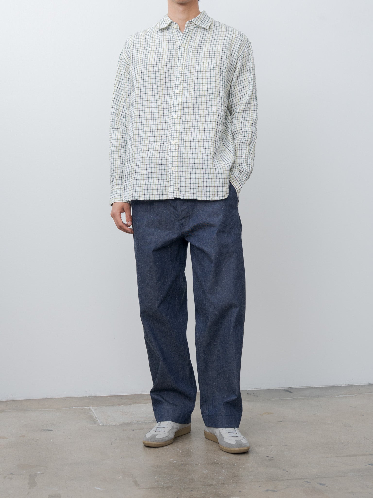 Namu Shop - ts(s) Simple Plaid Linen Baggy Fit Shirt - White x Green
