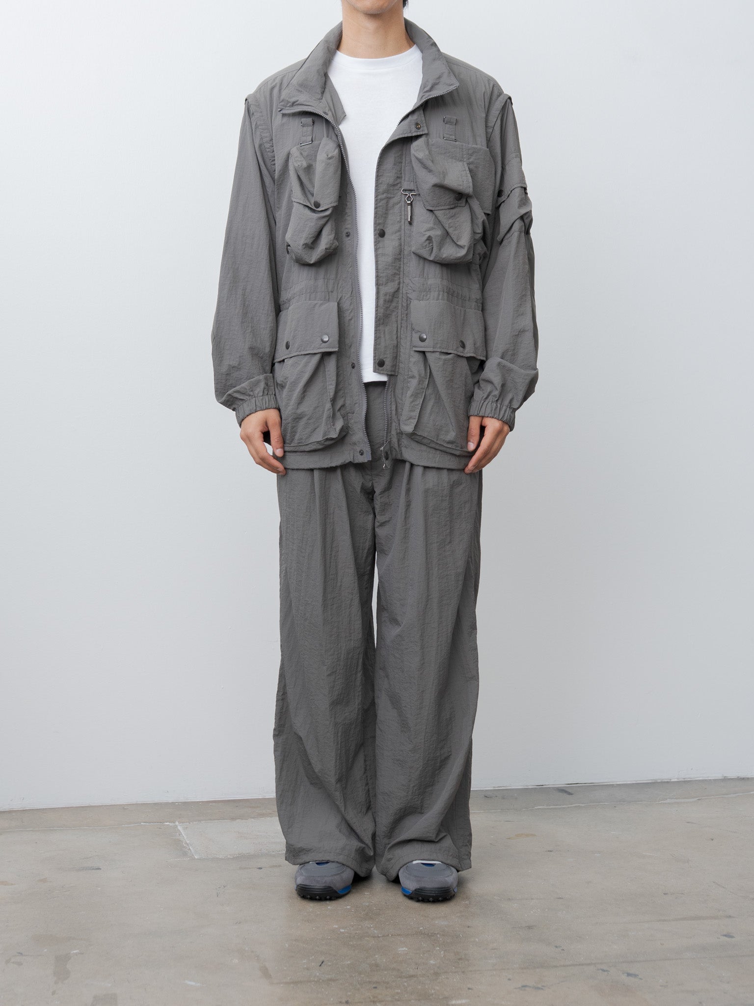 Namu Shop - Yoke Nylon Multi Pockets Detachable Utility Blouson - Charcoal Khaki