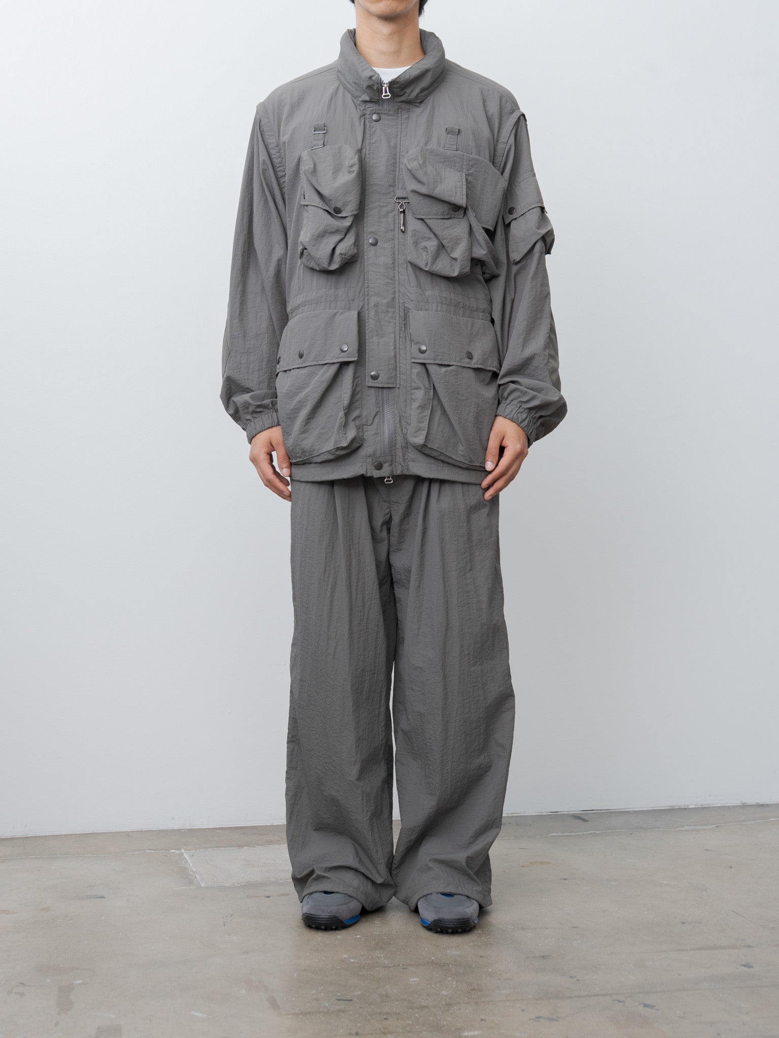 Namu Shop - Yoke Nylon Multi Pockets Detachable Utility Blouson - Charcoal Khaki