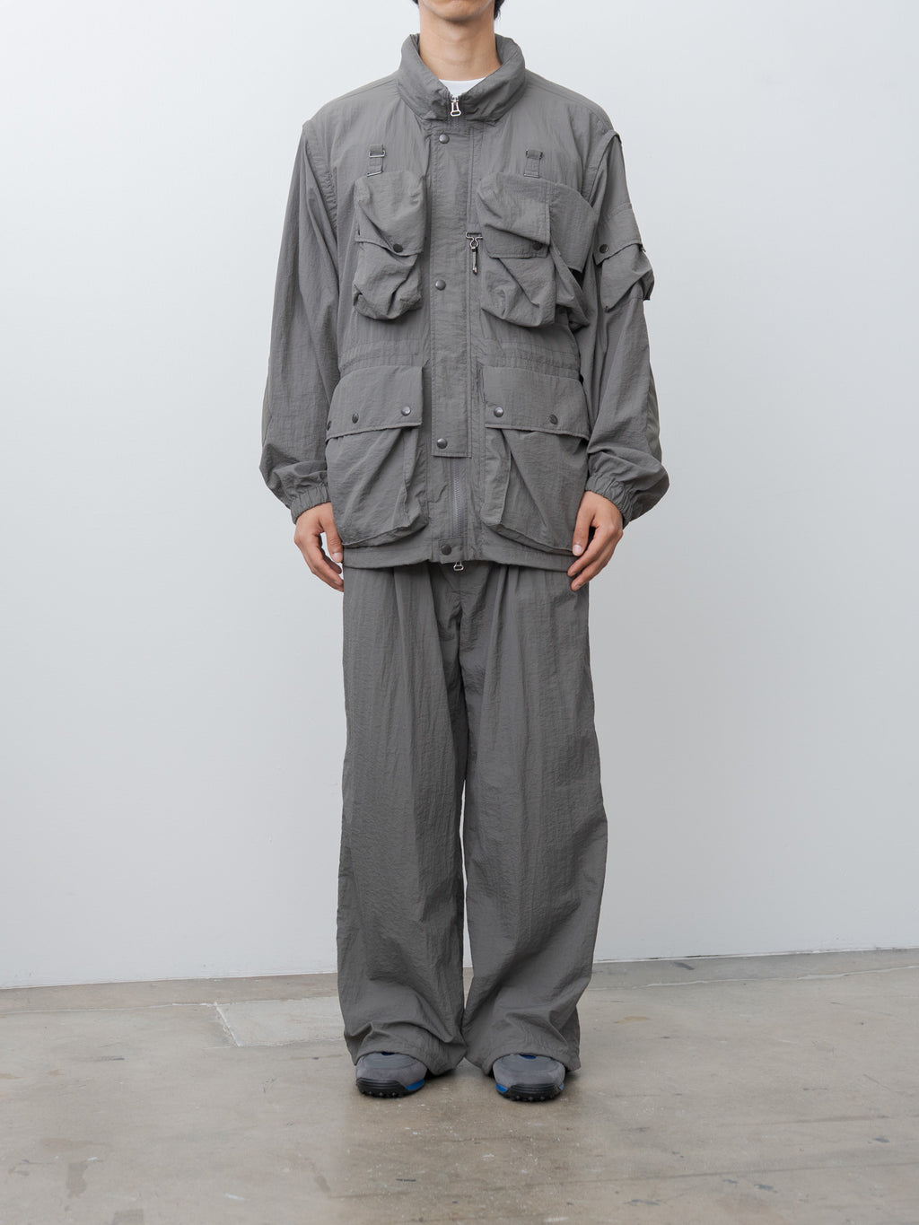 Namu Shop - Yoke Nylon Multi Pockets Detachable Utility Blouson - Charcoal Khaki