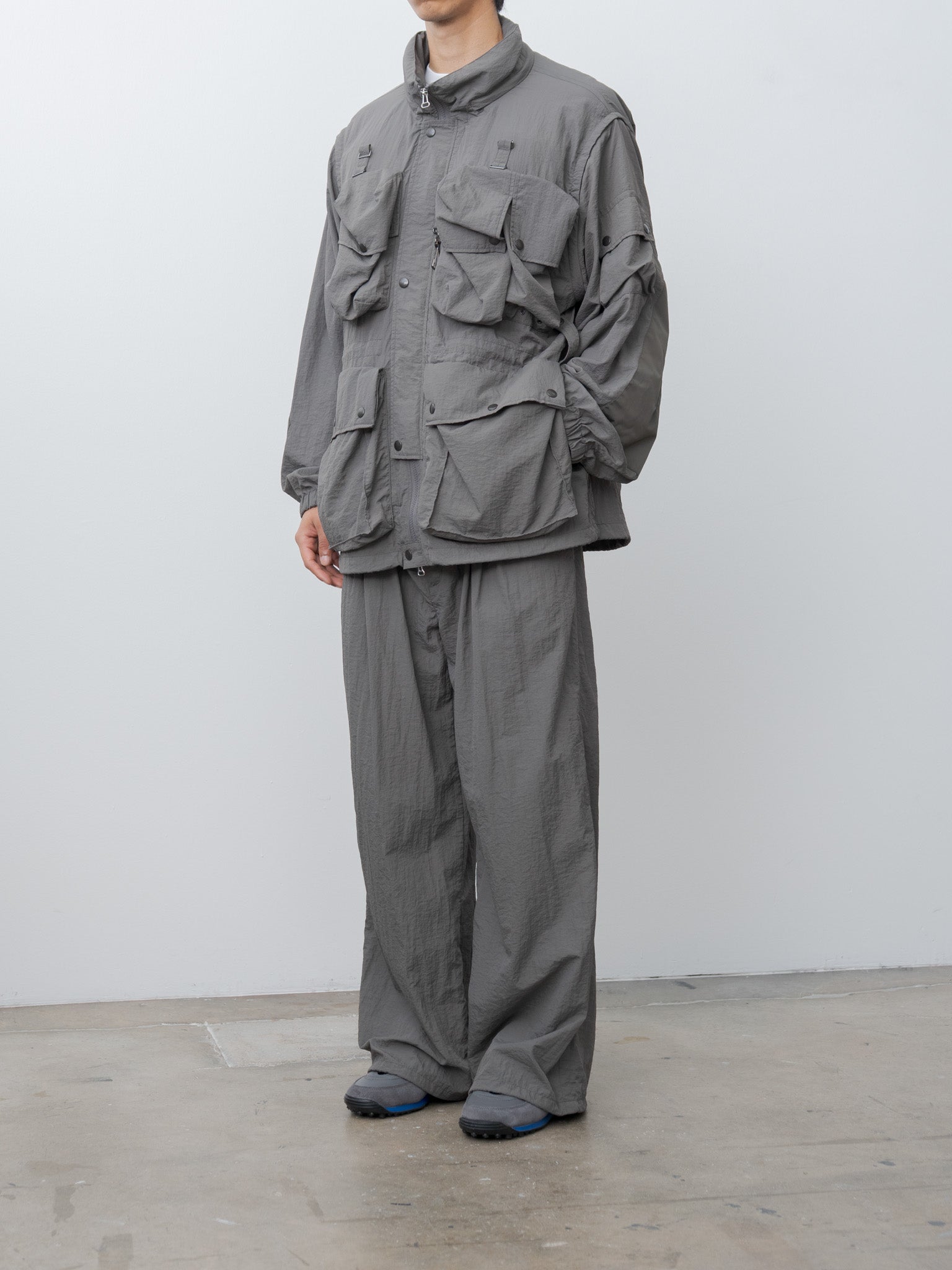 Namu Shop - Yoke Nylon Multi Pockets Detachable Utility Blouson - Charcoal Khaki