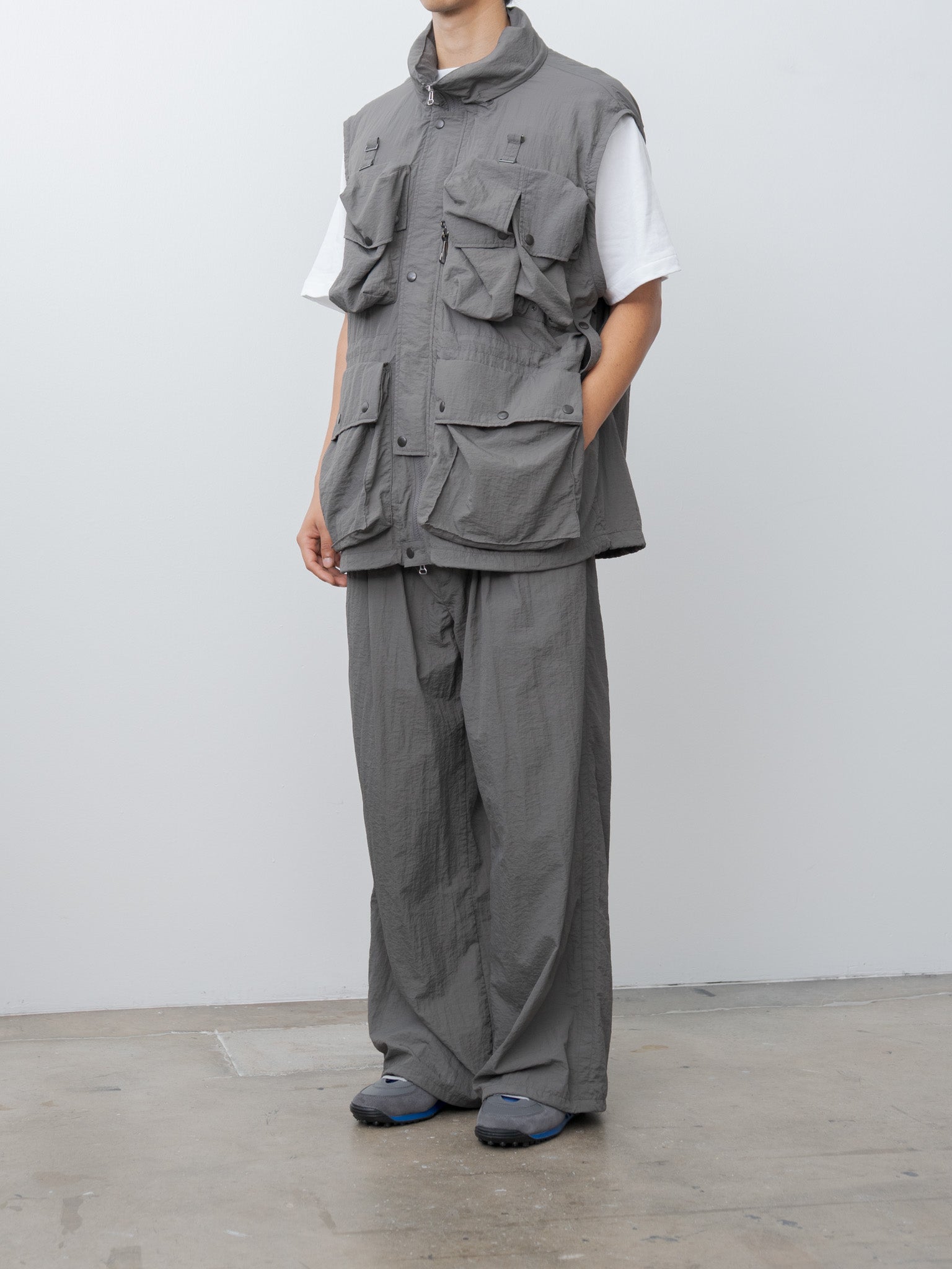 Namu Shop - Yoke Nylon Multi Pockets Detachable Utility Blouson - Charcoal Khaki