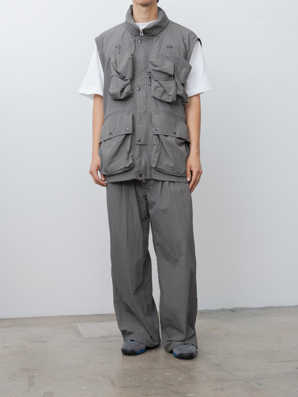 Namu Shop - Yoke Nylon Multi Pockets Detachable Utility Blouson - Charcoal Khaki