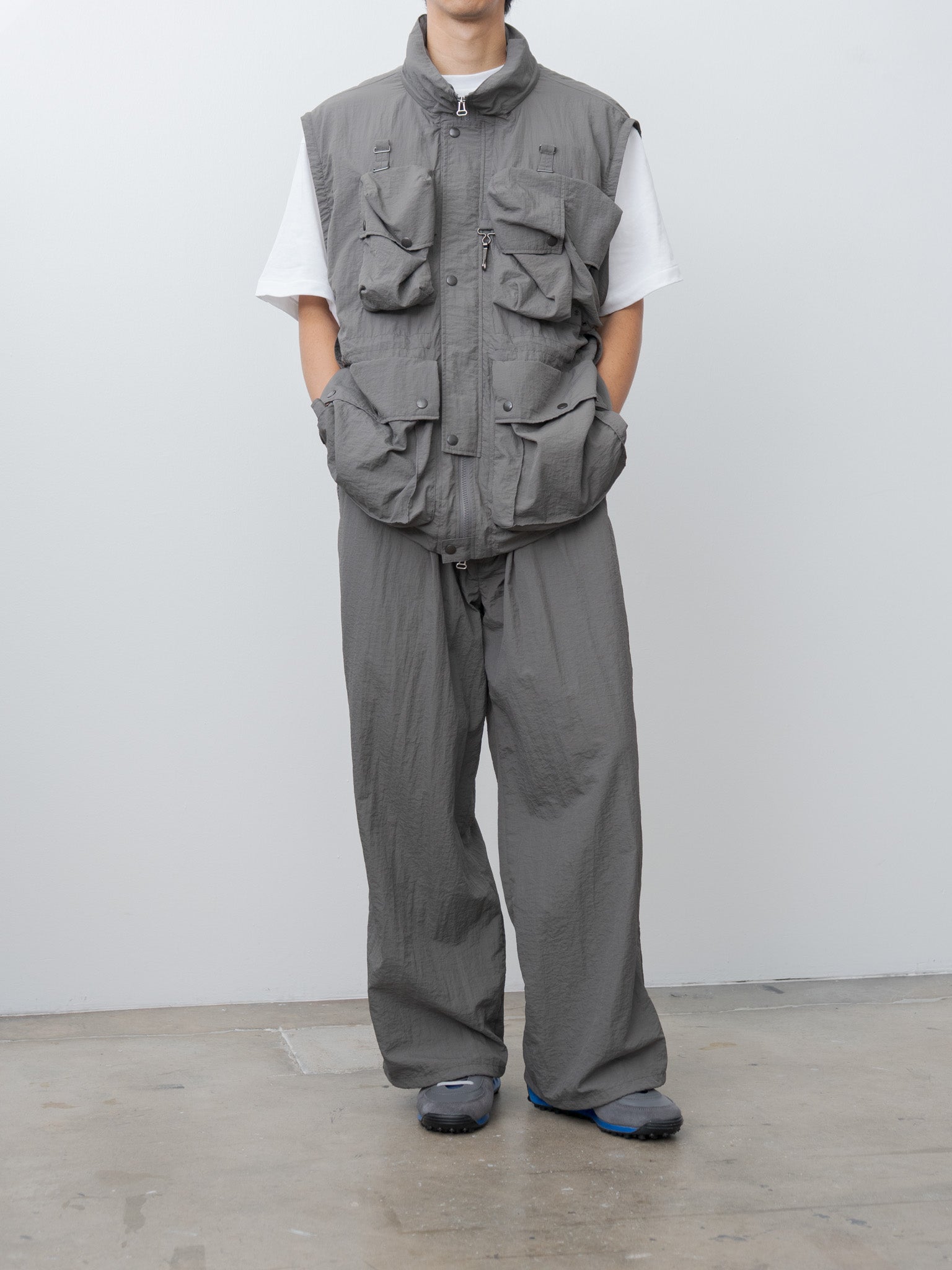 Namu Shop - Yoke Nylon Multi Pockets Detachable Utility Blouson - Charcoal Khaki