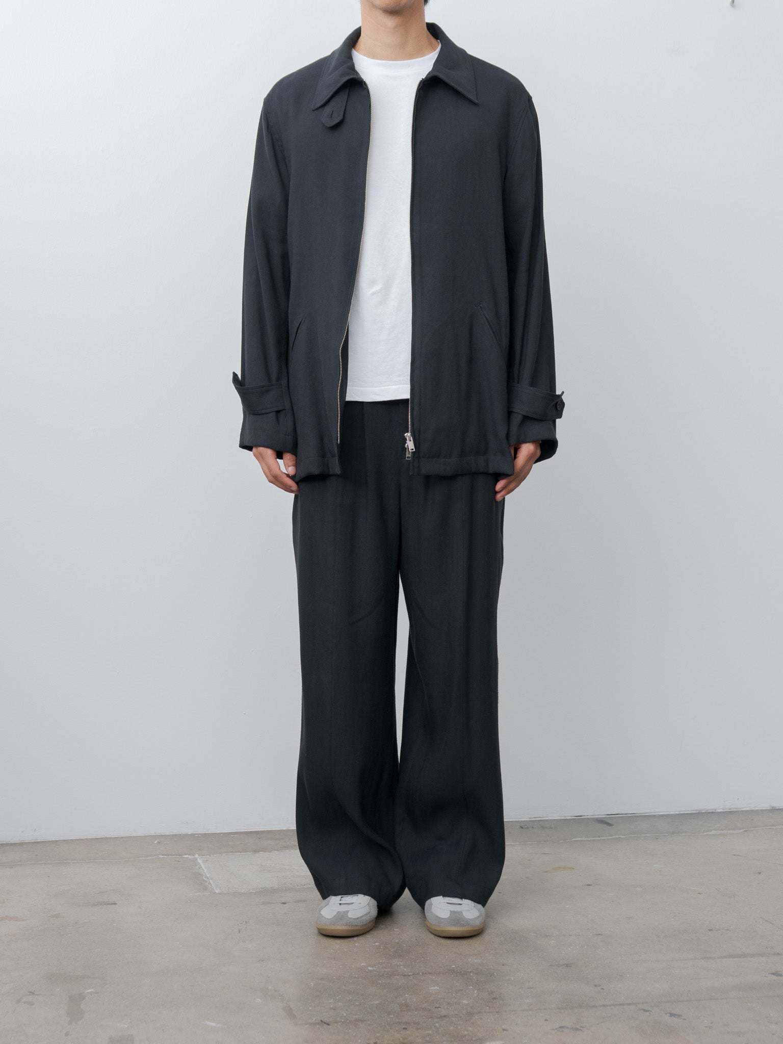 Namu Shop - Yoke Linen Acetate Zip Blouson - Black