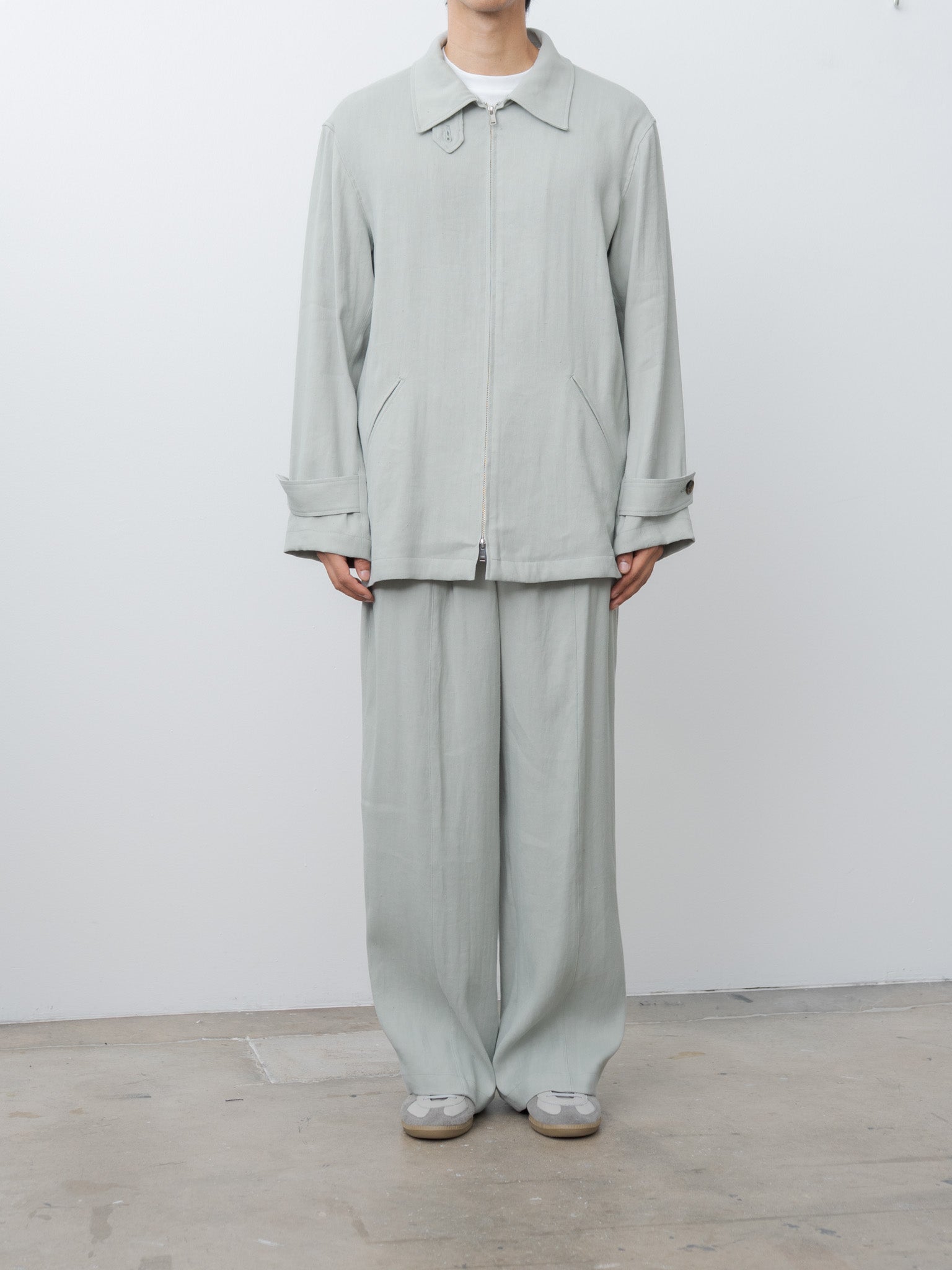 Namu Shop - Yoke Linen Acetate Front Gather Wide Trousers - Mist Green