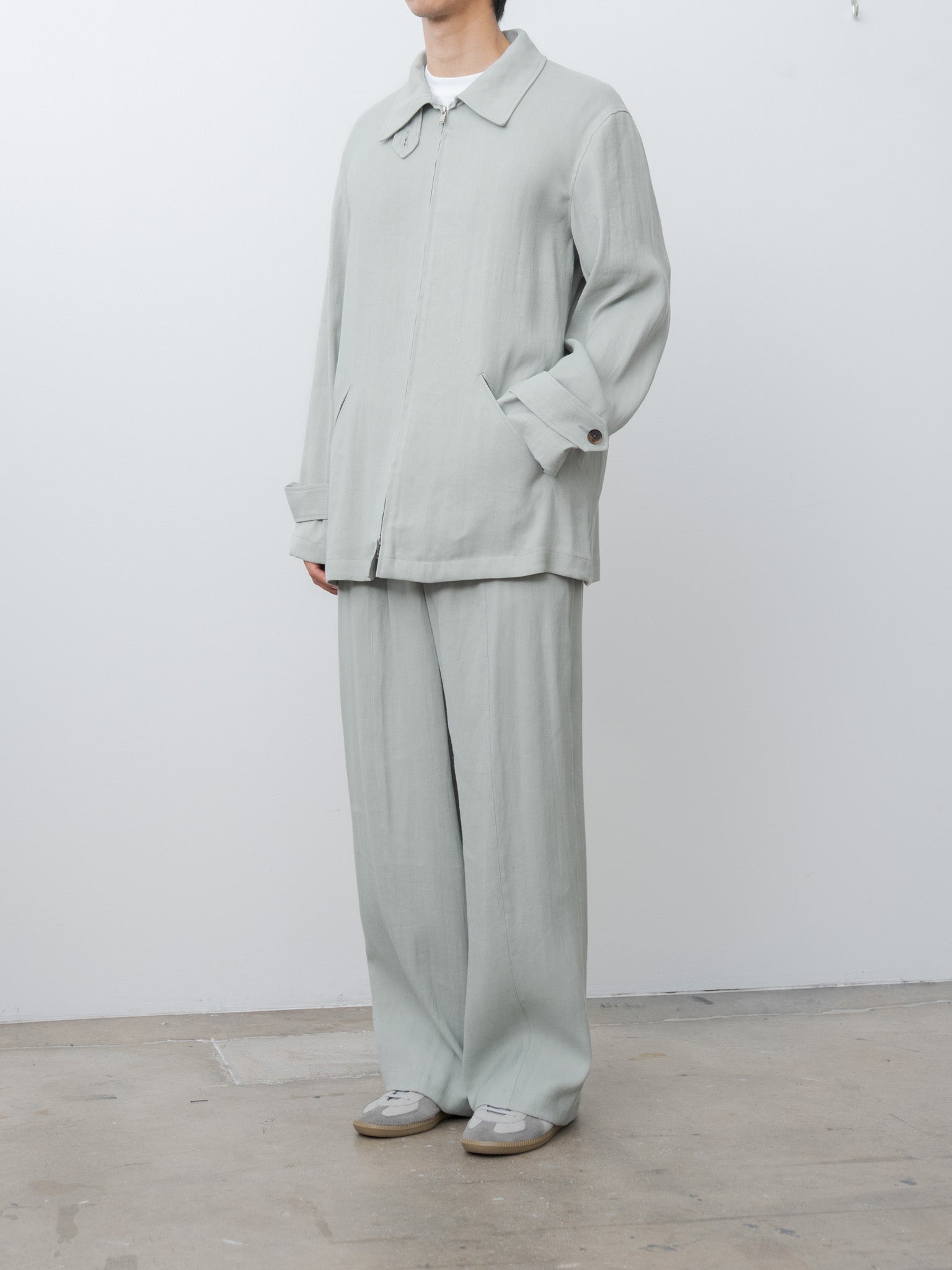 Namu Shop - Yoke Linen Acetate Front Gather Wide Trousers - Mist Green
