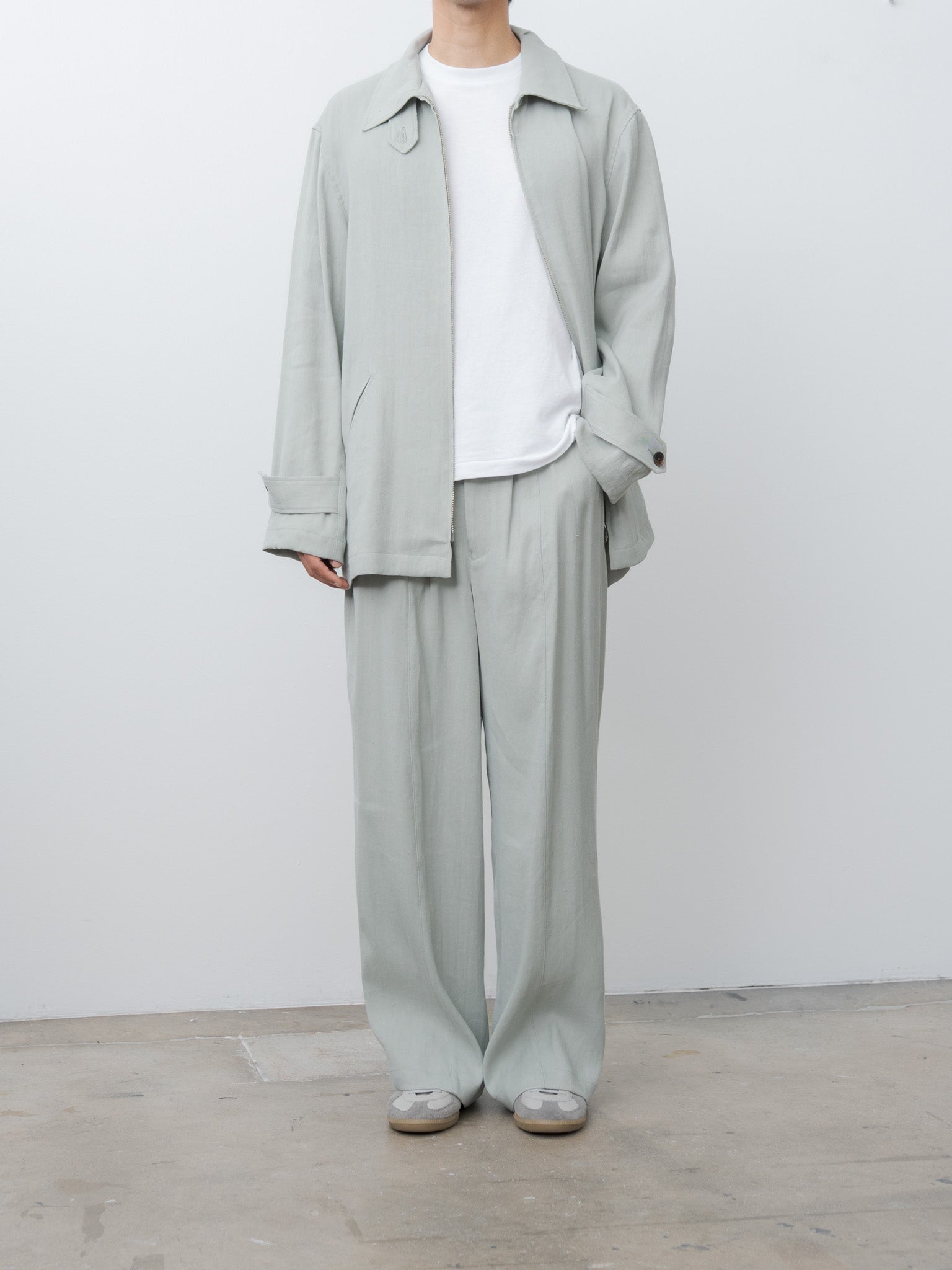 Namu Shop - Yoke Linen Acetate Front Gather Wide Trousers - Mist Green