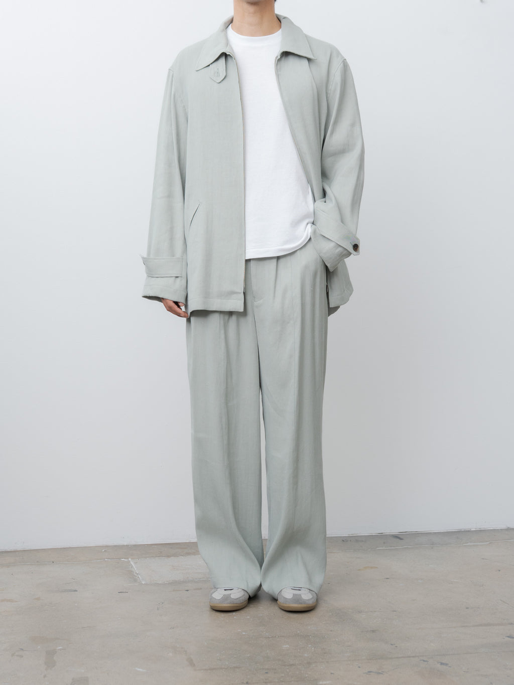 Namu Shop - Yoke Linen Acetate Front Gather Wide Trousers - Mist Green