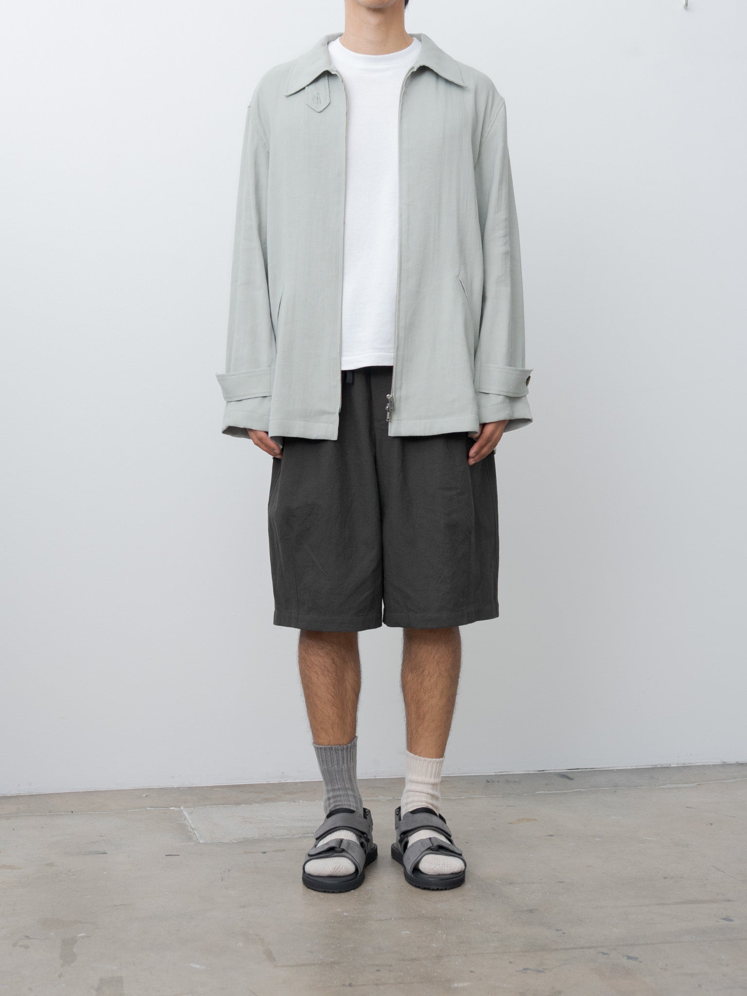 Namu Shop - Yoke Linen Acetate Zip Blouson - Mist Green