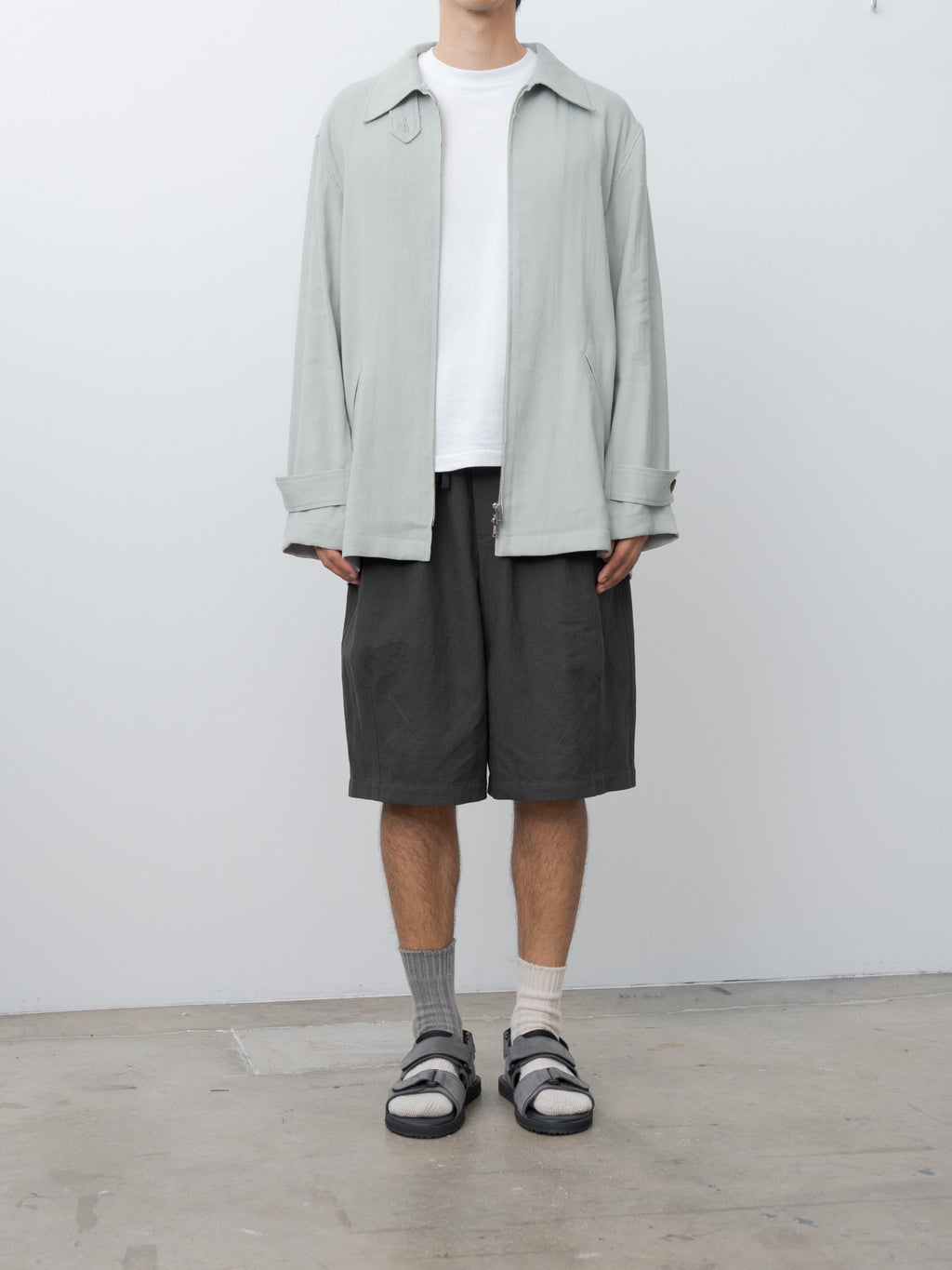 Namu Shop - Yoke Linen Acetate Zip Blouson - Mist Green