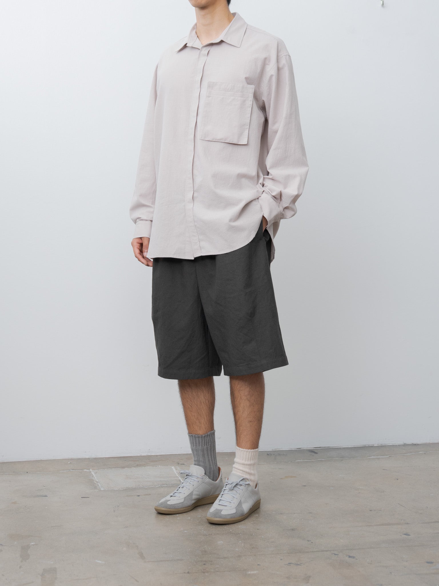 Namu Shop - S.K. Manor Hill Overturn Shirt - Light Grey Cotton Hemp