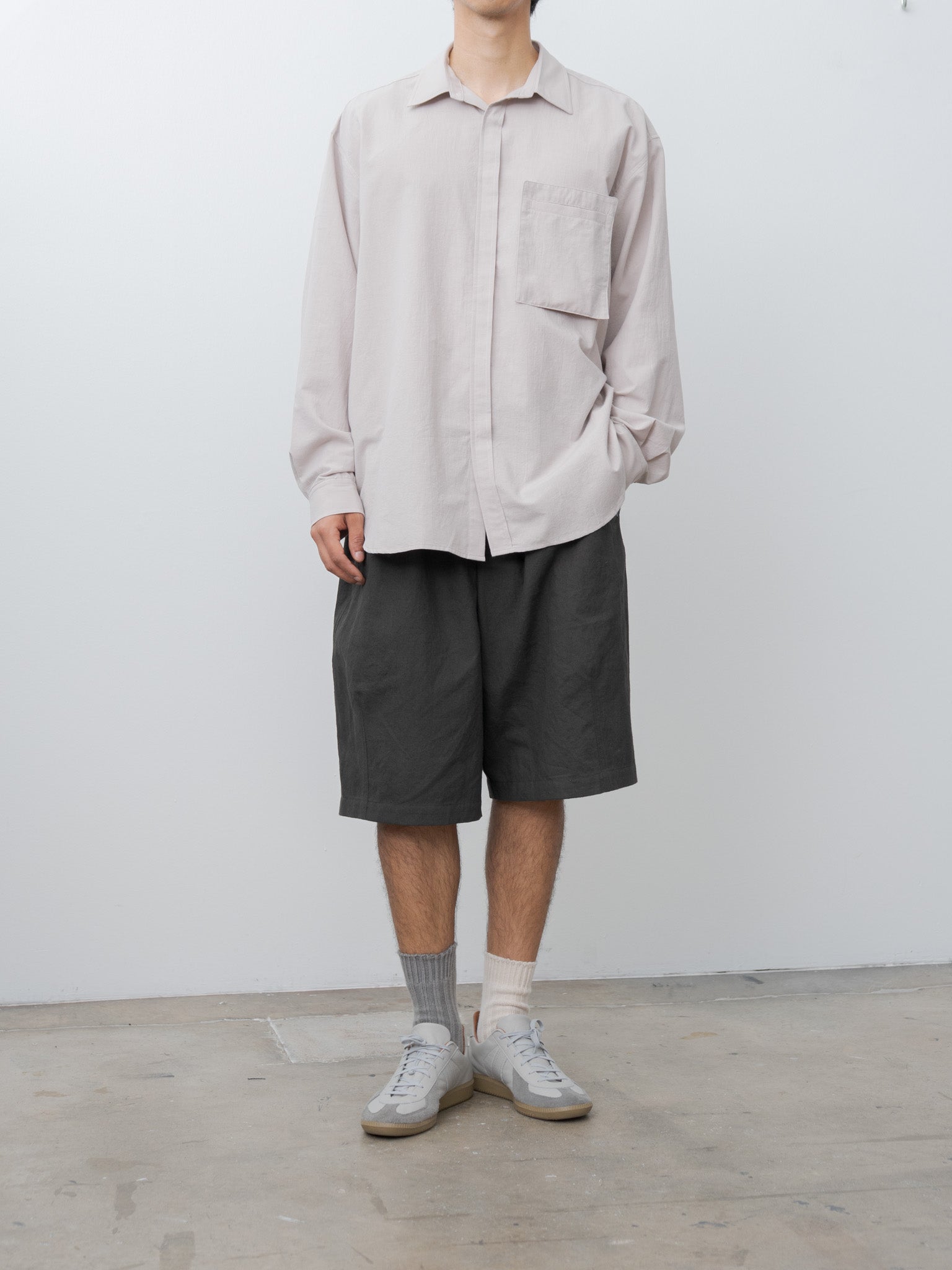 Namu Shop - S.K. Manor Hill Overturn Shirt - Light Grey Cotton Hemp