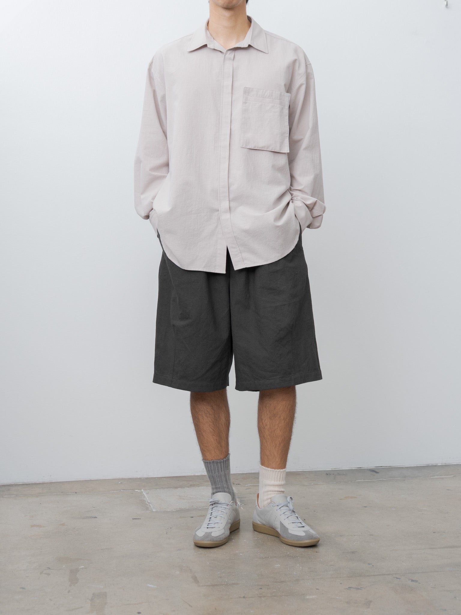 Namu Shop - S.K. Manor Hill Overturn Shirt - Light Grey Cotton Hemp