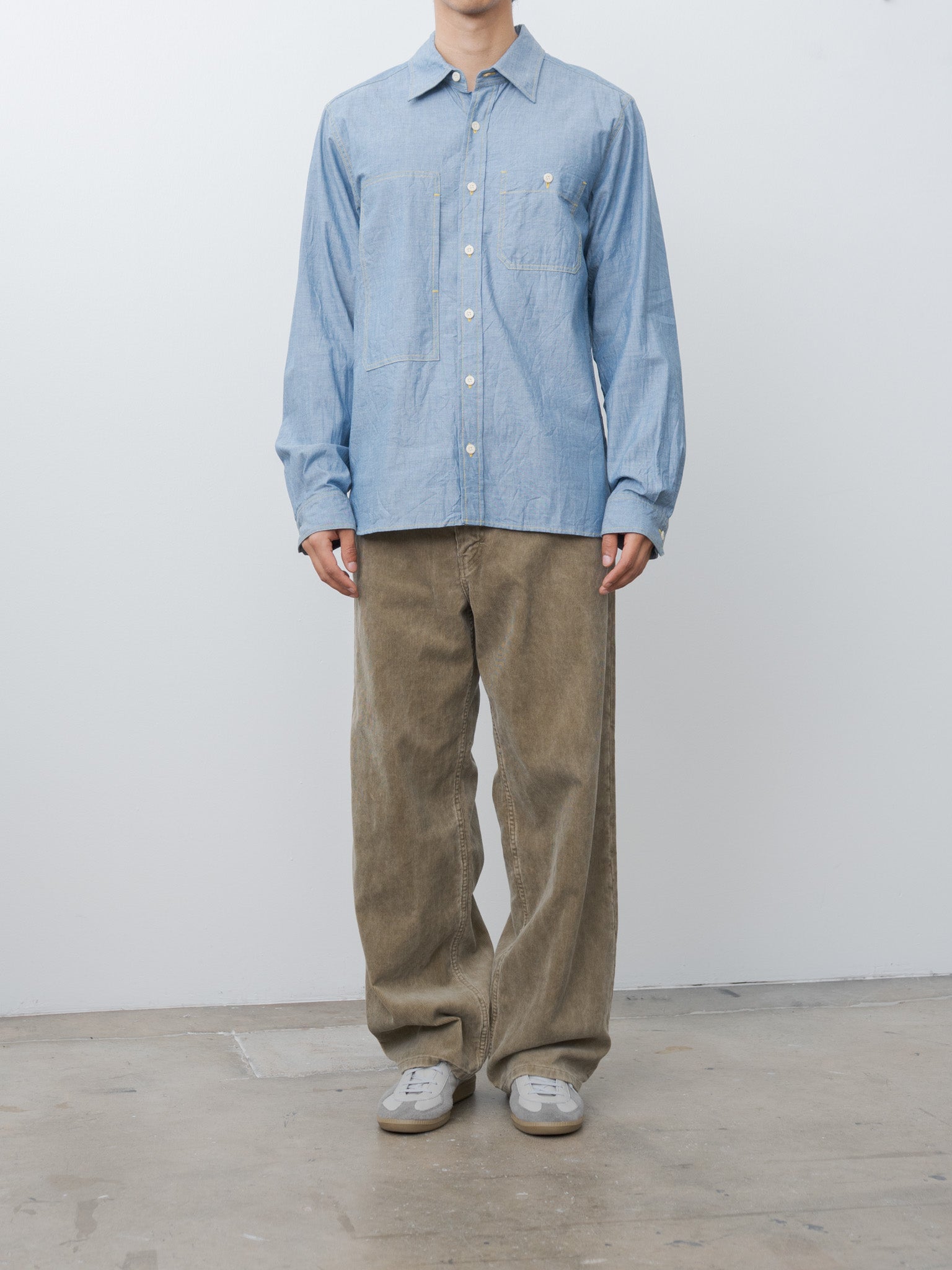 Namu Shop - ts(s) Indigo Cotton Chambray Asymmetric Pocket Work Shirt - Blue