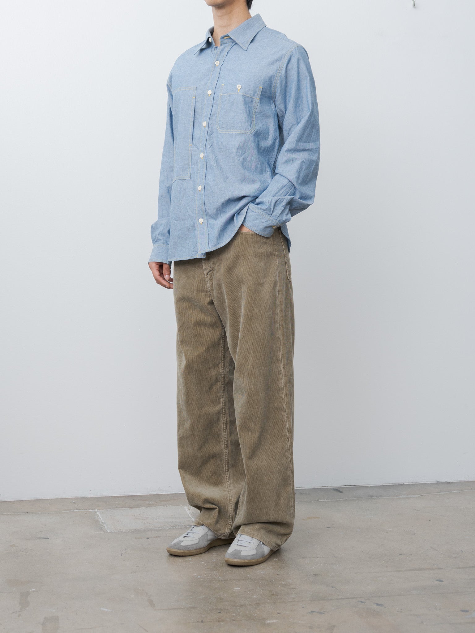 Namu Shop - ts(s) Indigo Cotton Chambray Asymmetric Pocket Work Shirt - Blue