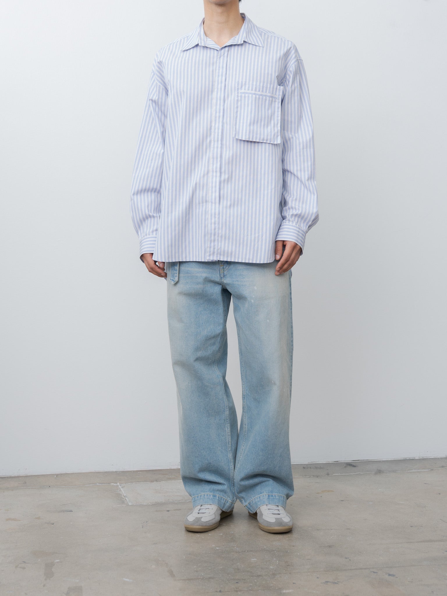 Namu Shop - S.K. Manor Hill Overturn Shirt - Light Blue & Burgundy Striped Cotton