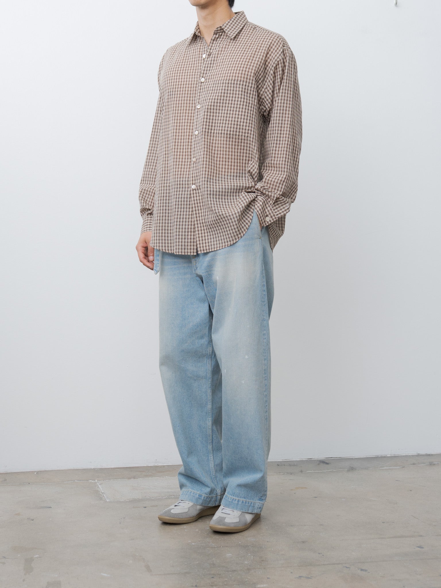 Namu Shop - Auralee Airy Light Cotton Check Big Shirt - Brown Gingham Check