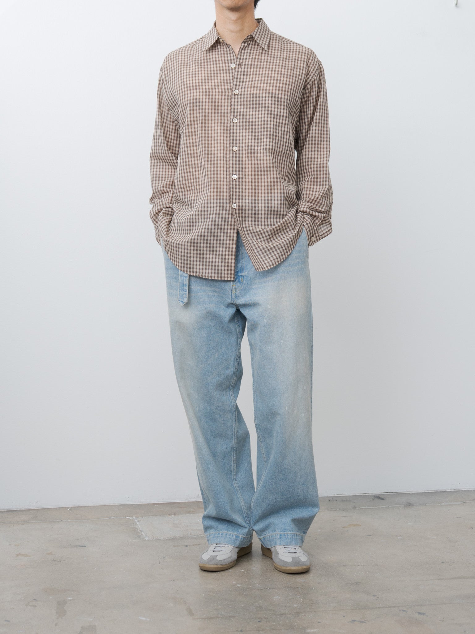 Namu Shop - Auralee Airy Light Cotton Check Big Shirt - Brown Gingham Check