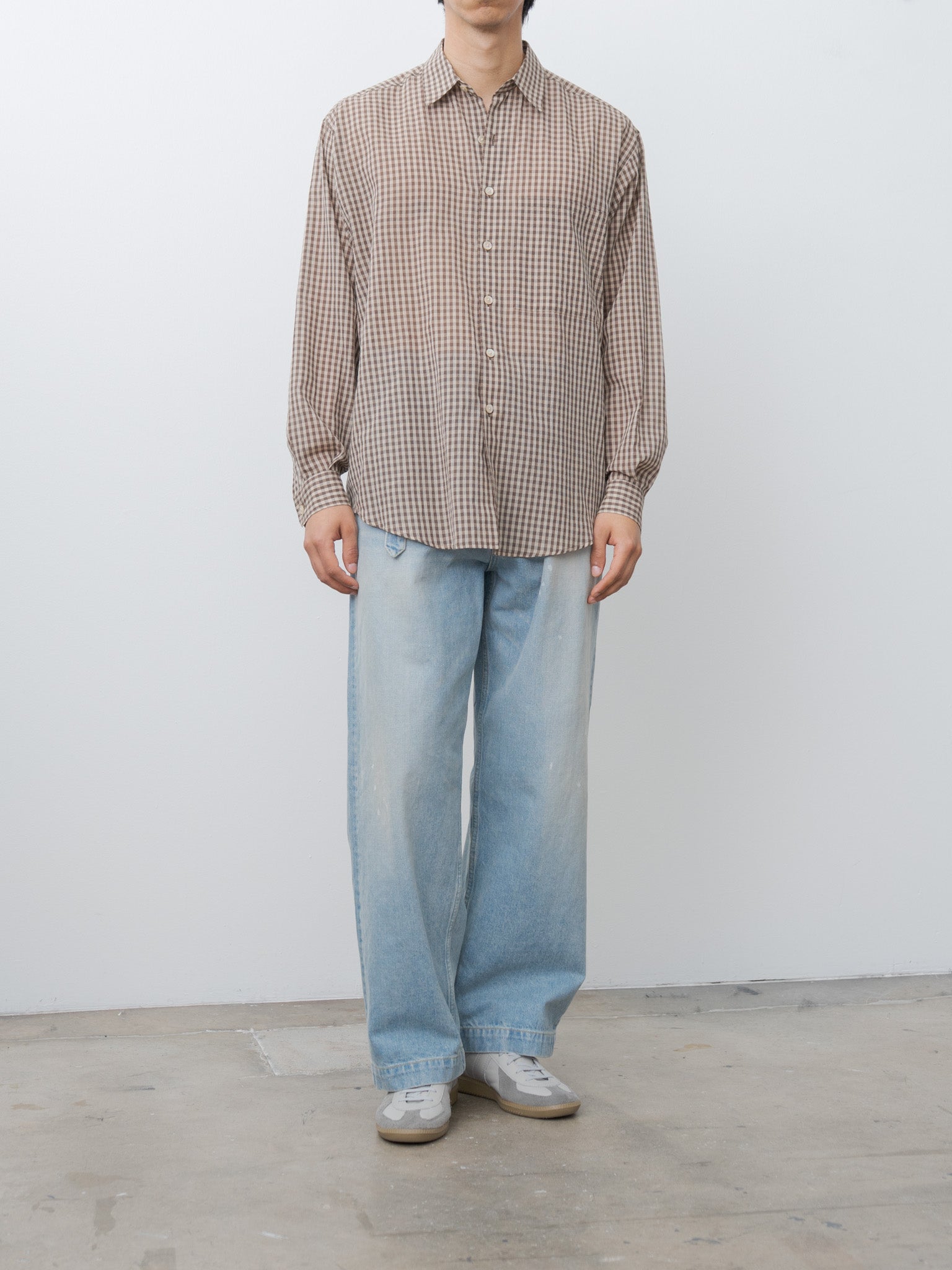 Namu Shop - Auralee Airy Light Cotton Check Big Shirt - Brown Gingham Check