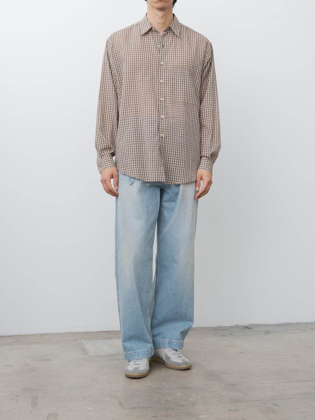 Namu Shop - Auralee Airy Light Cotton Check Big Shirt - Brown Gingham Check