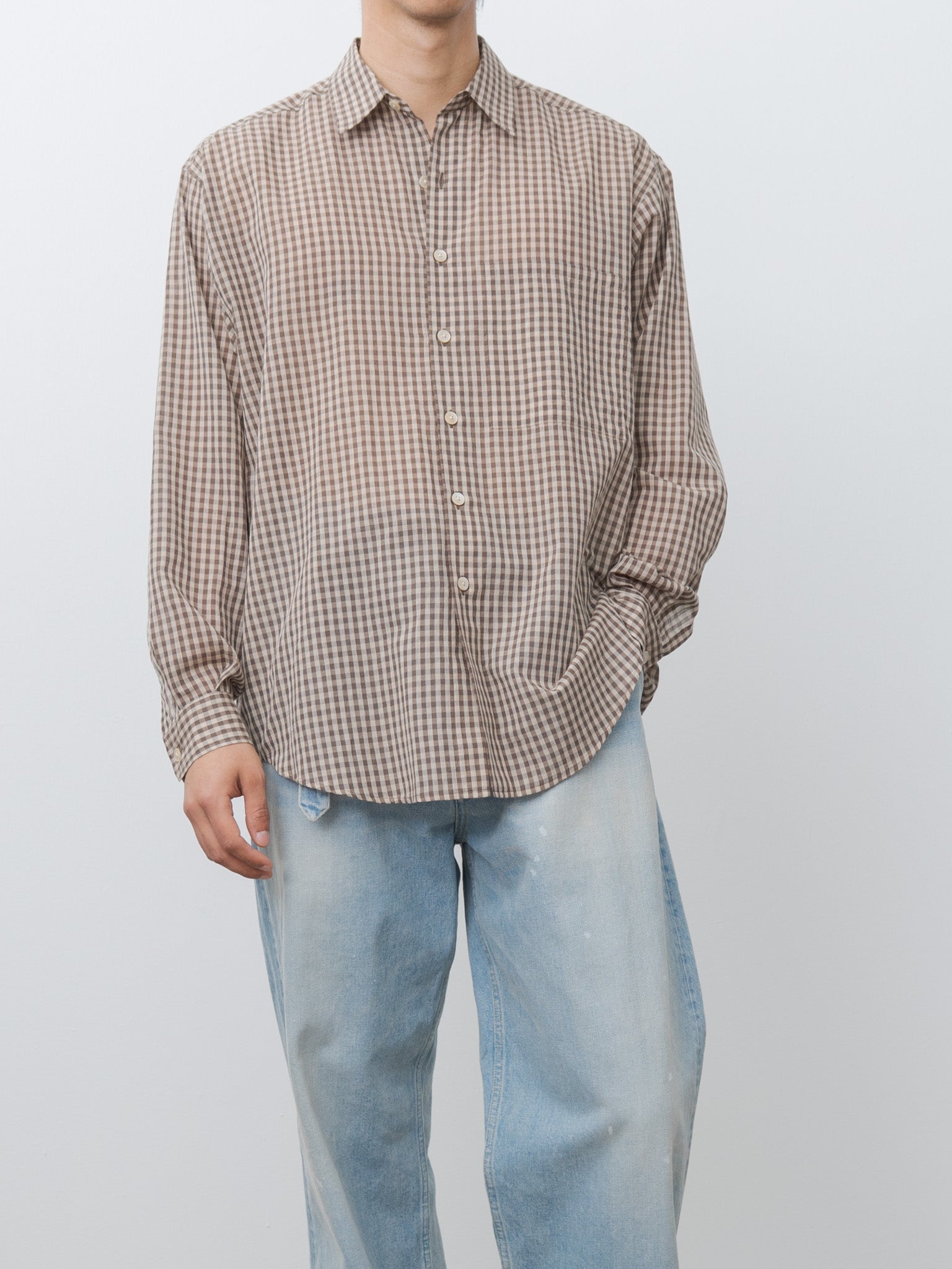 Namu Shop - Auralee Airy Light Cotton Check Big Shirt - Brown Gingham Check