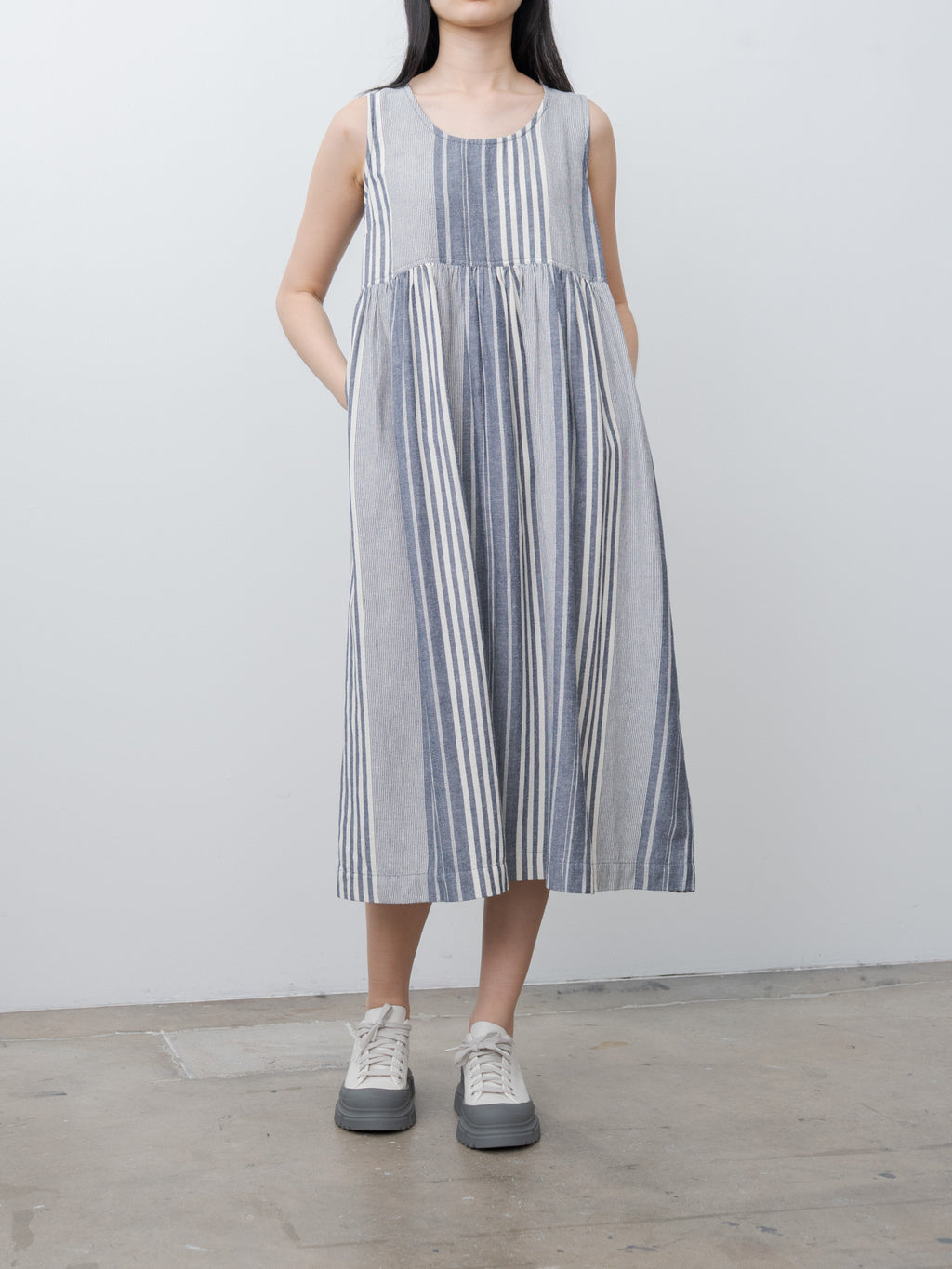 Namu Shop - Ichi Antiquites India Random Stripe Dress - Navy
