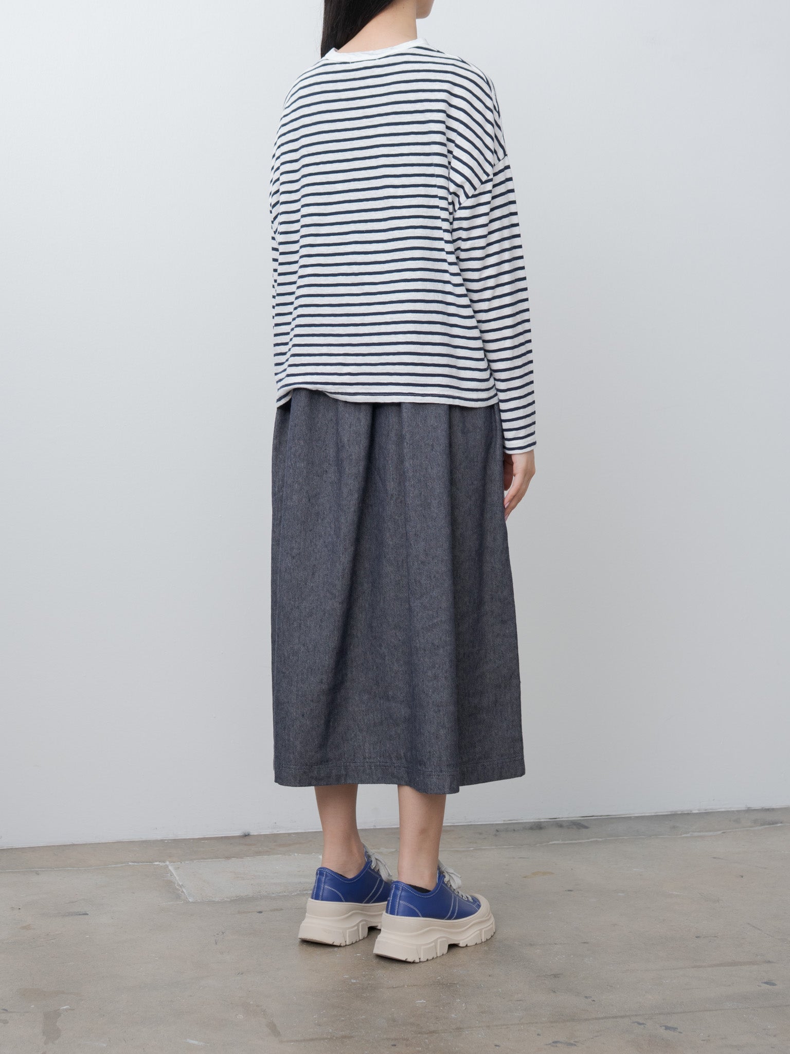 Namu Shop - Ichi Antiquites L/S T-Shirt - Striped White x Navy